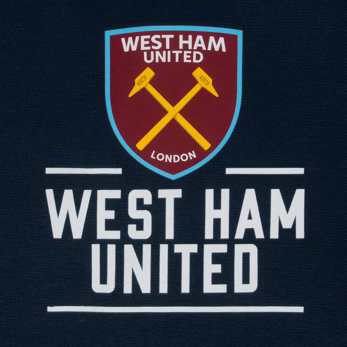West Ham adults zip hoodie in navy with club crest to front.
