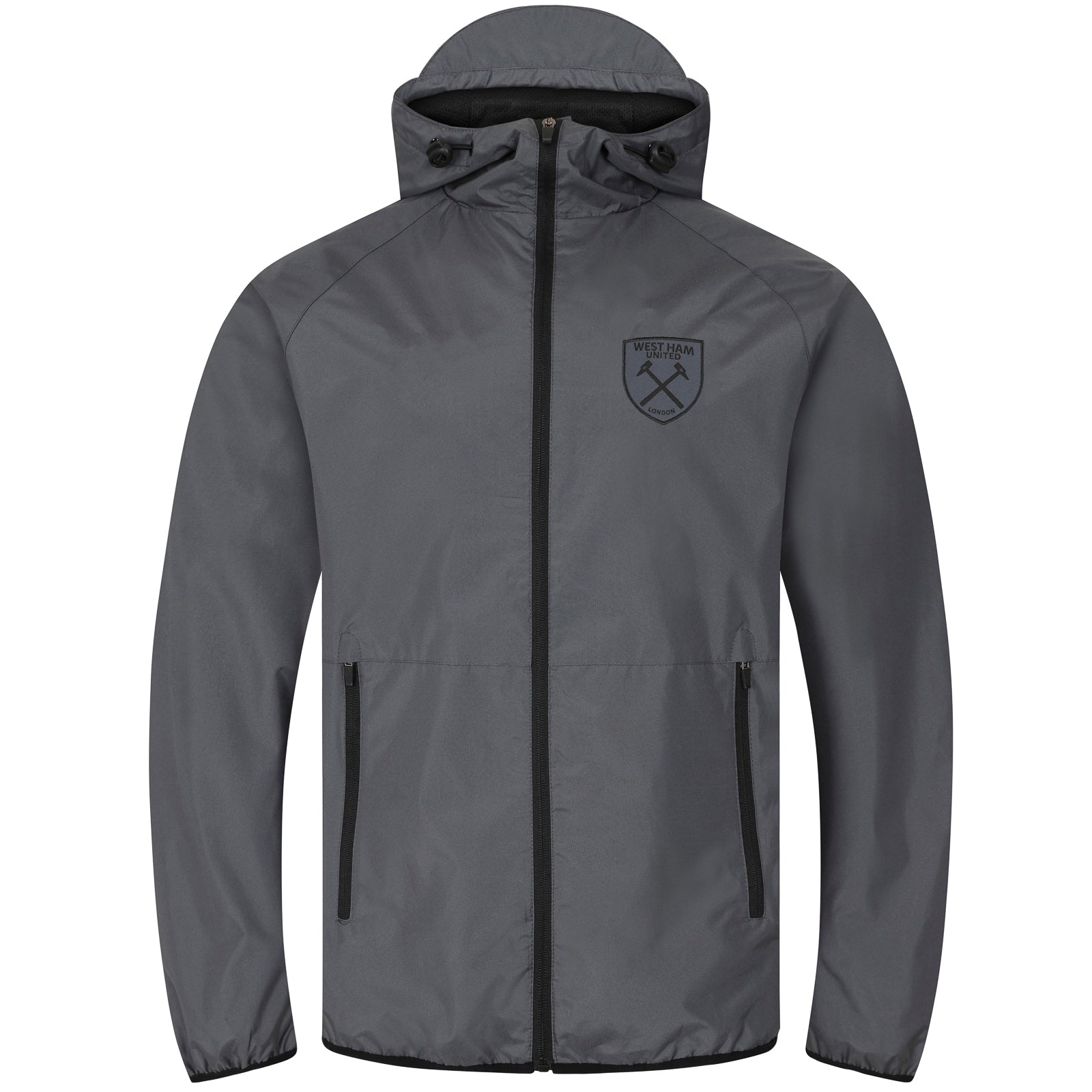 West Ham adults shower jacket in grey with club crest and pockets to front