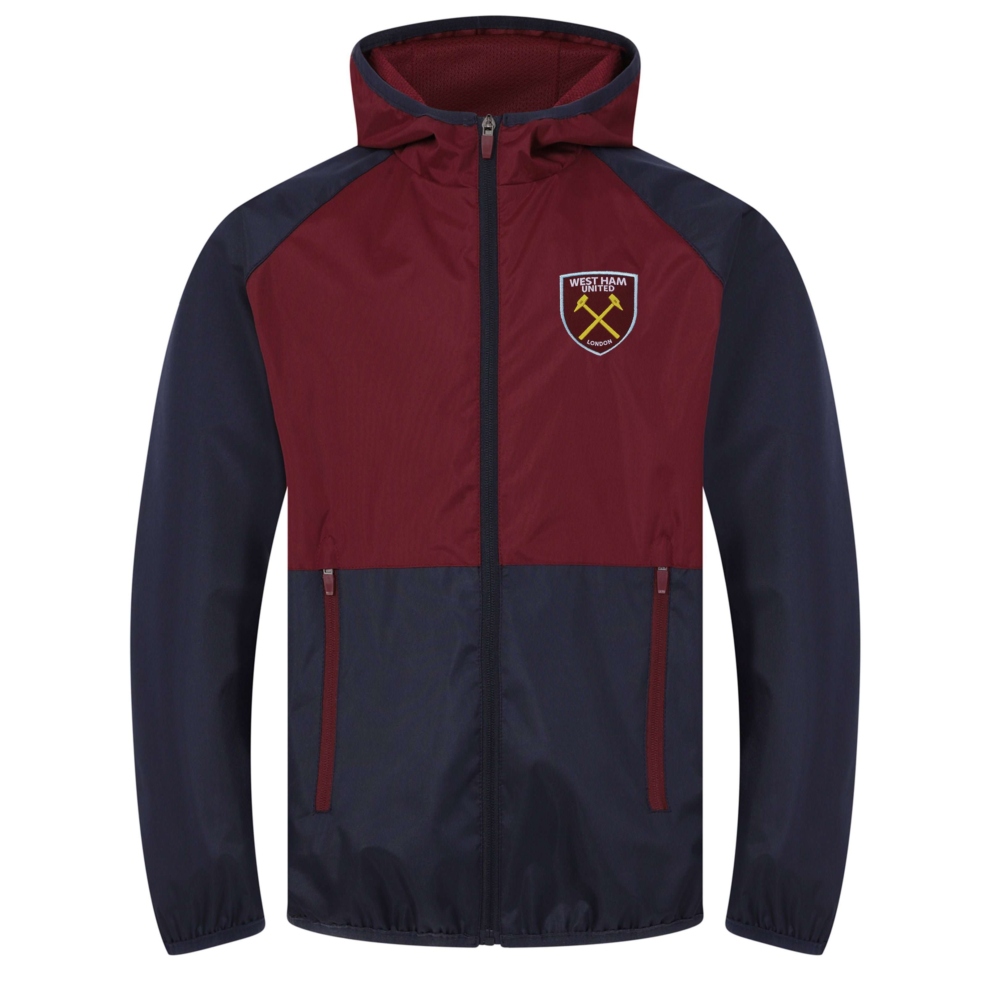 West Ham adults shower jacket in navy with club crest and pockets to front