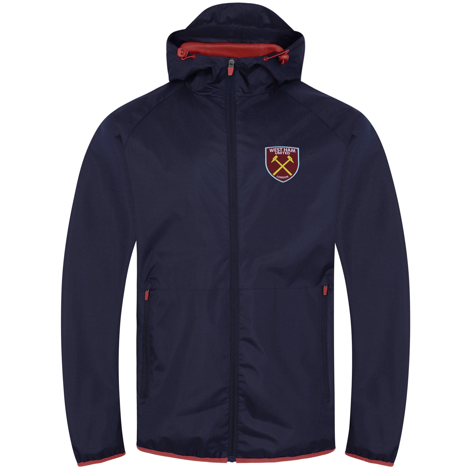 West Ham adults shower jacket in navy with club crest and pockets to front