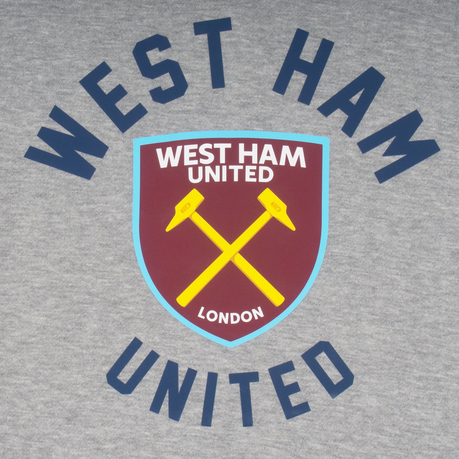 West Ham adults hoodie in grey with club crest & text print to front.