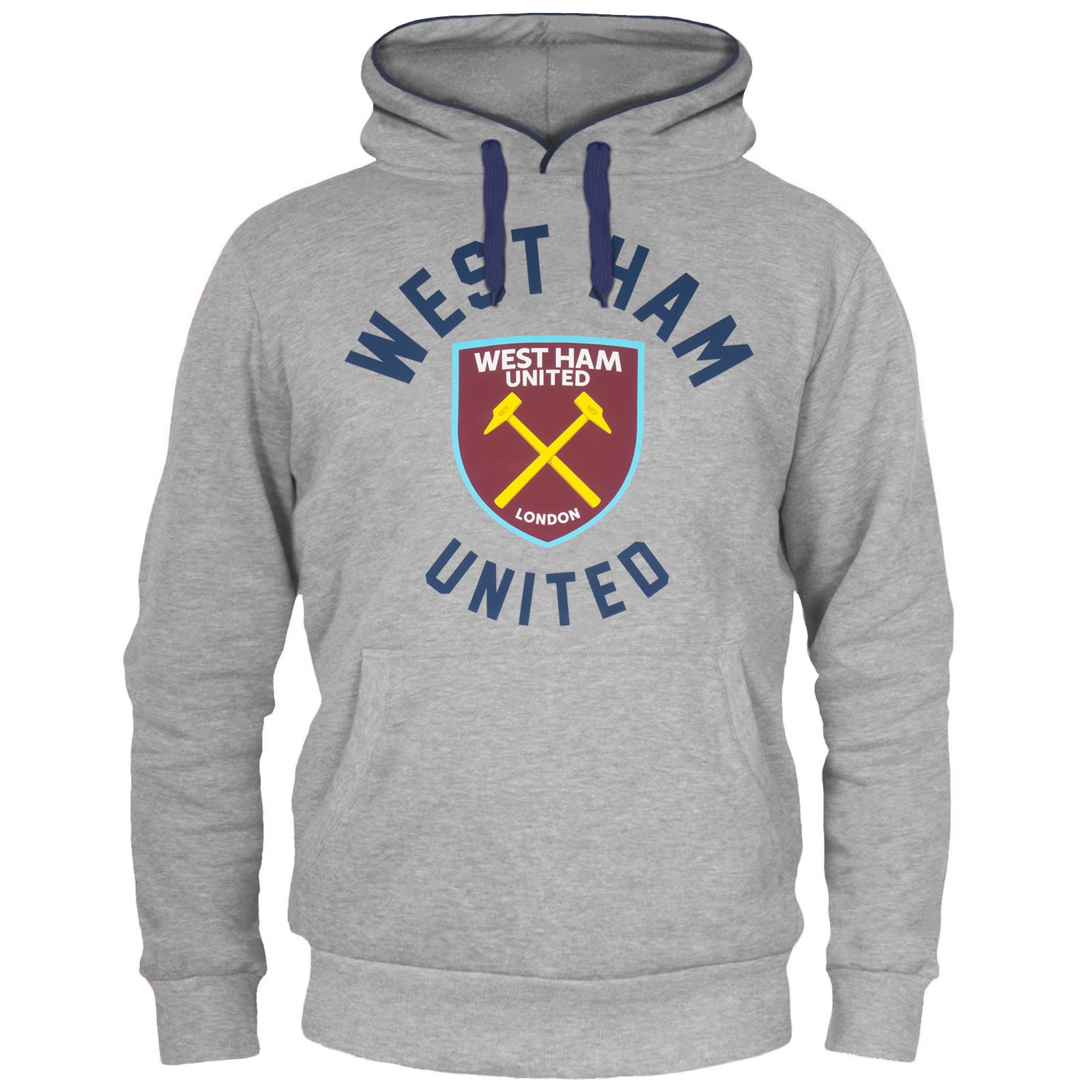 West Ham adults hoodie in grey with club crest & text print to front.