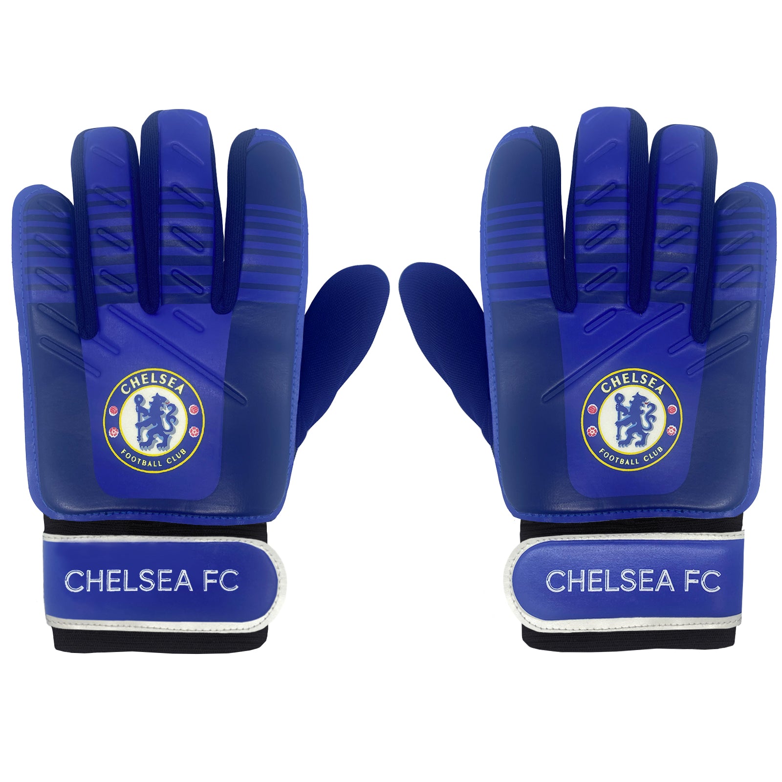 Chelsea blue goalkeeper gloves with CFC crest & text print to each glove