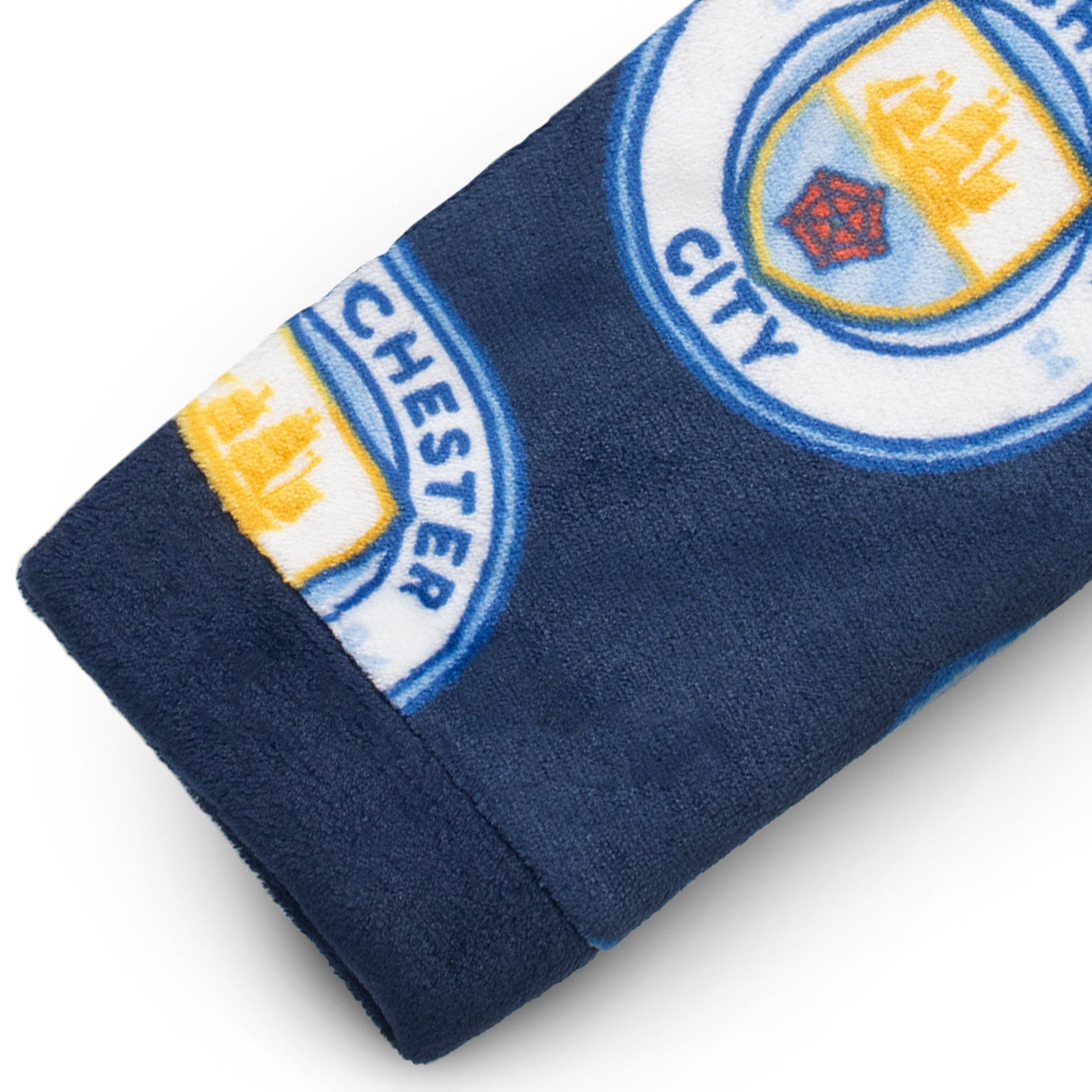 Man City baby's hooded dressing gown in all over crest print