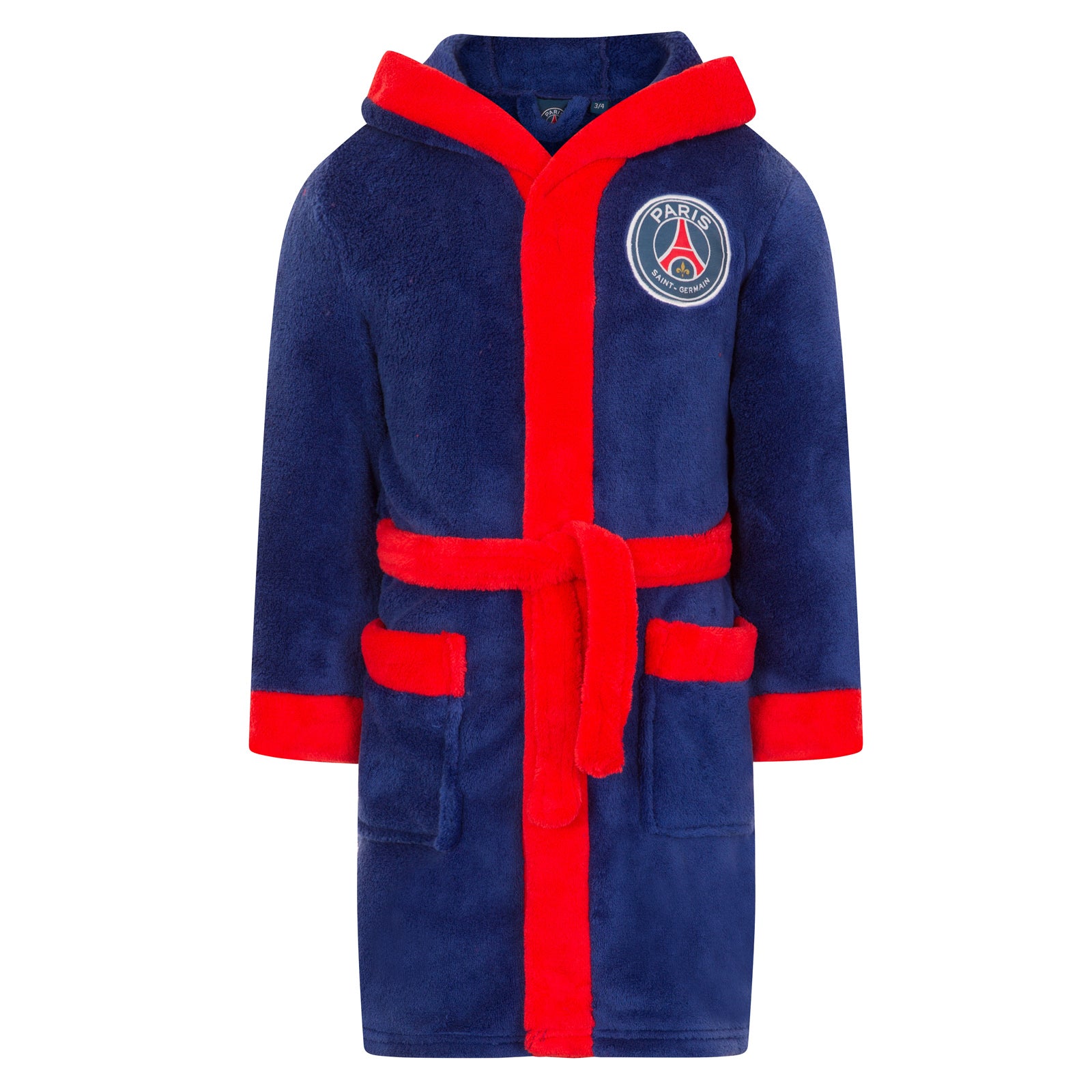 PSG kids hooded dressing gown in blue with crest