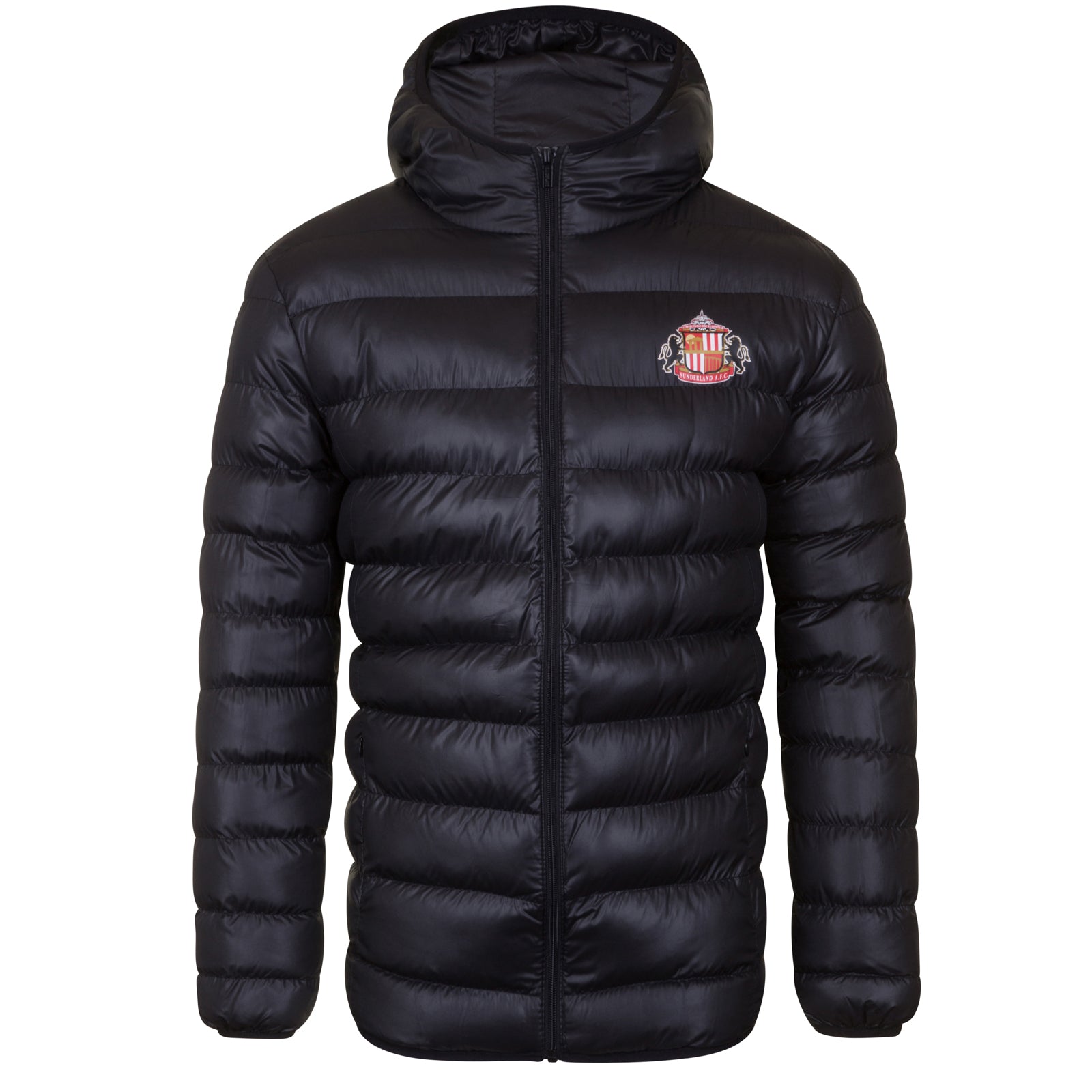 Sunderland adults quilted jacket in black with club crest to chest.