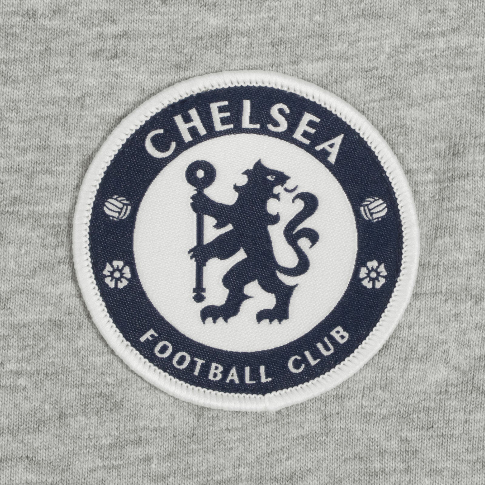 Chelsea adults T-shirt; in grey with large club crest & text print to front.