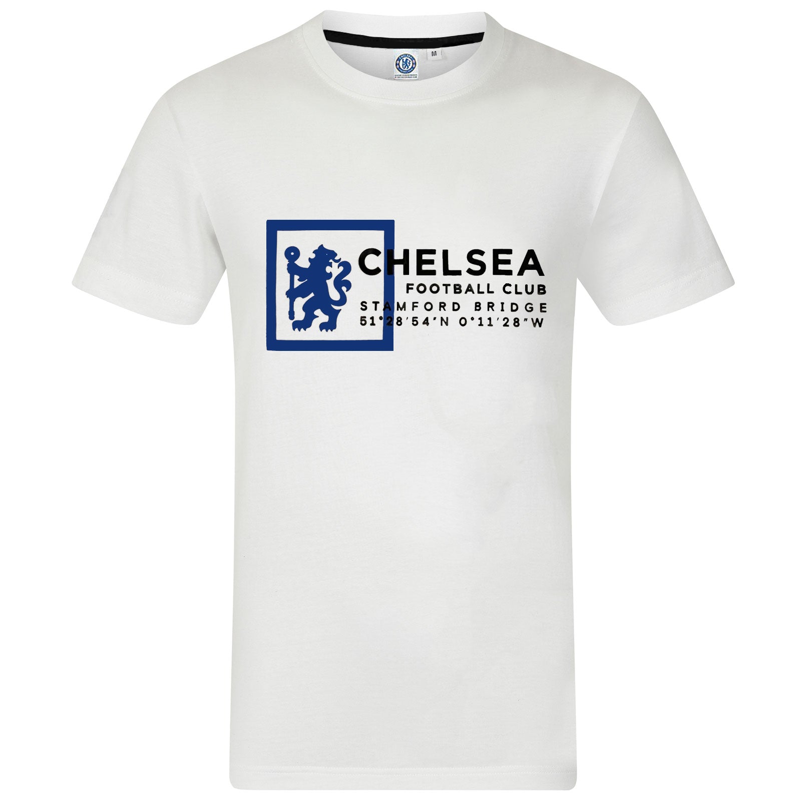 Chelsea kids T-shirt in white with large club crest print to front and small crest print to sleeve.