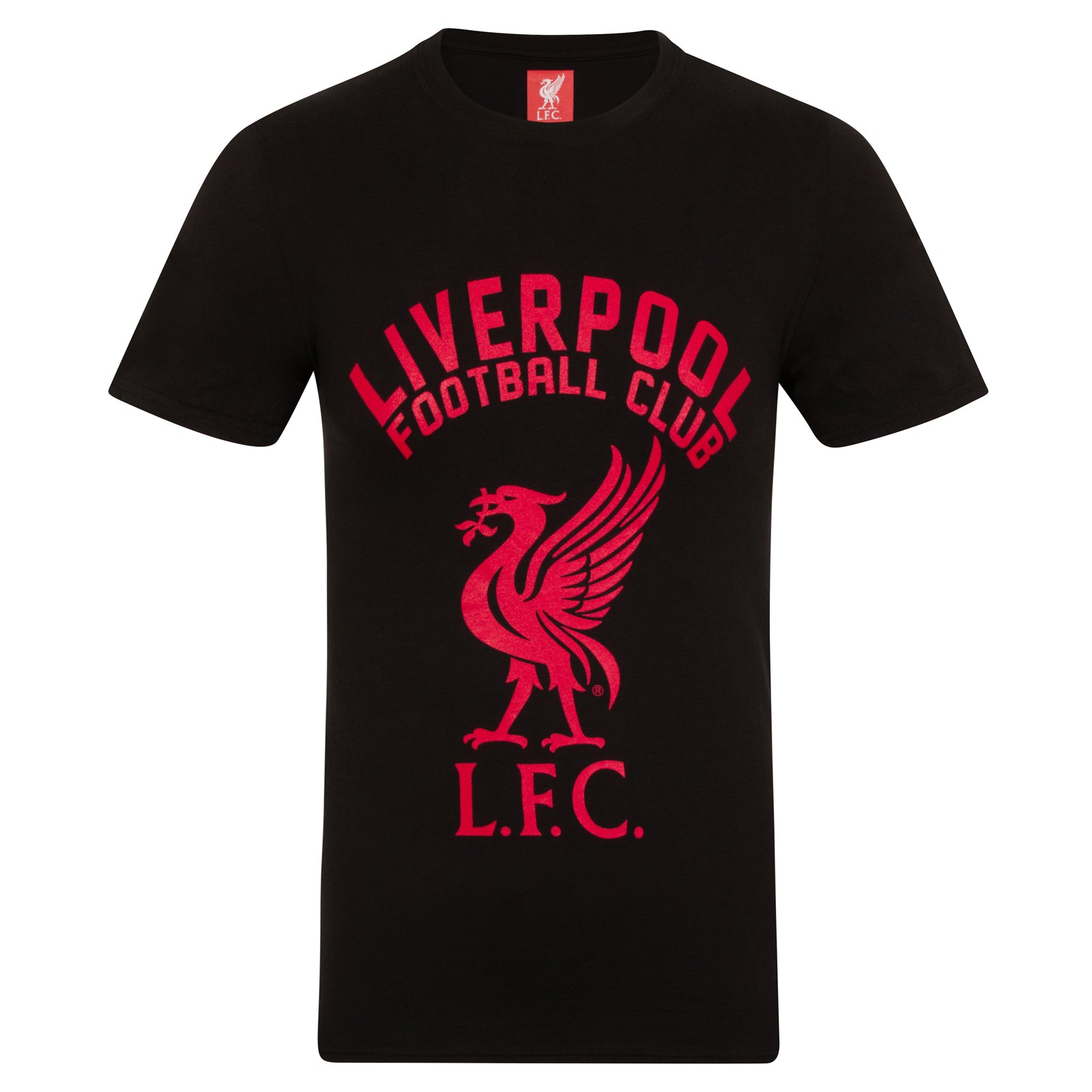 Liverpool adults T-Shirt in black with large crest print and text to front.