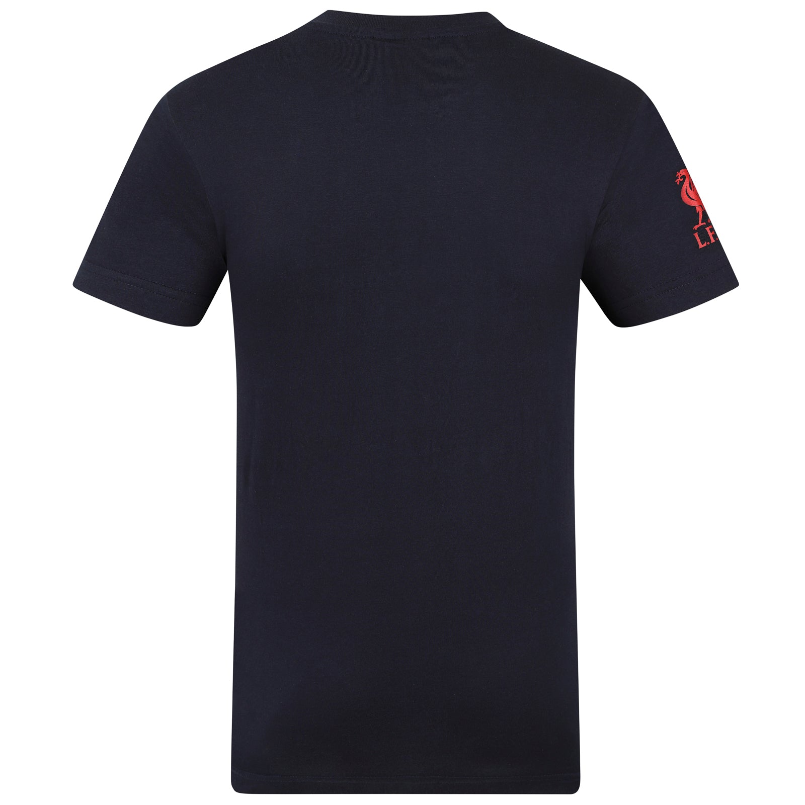 Liverpool adults T-Shirt in navy with large crest print and text to front.