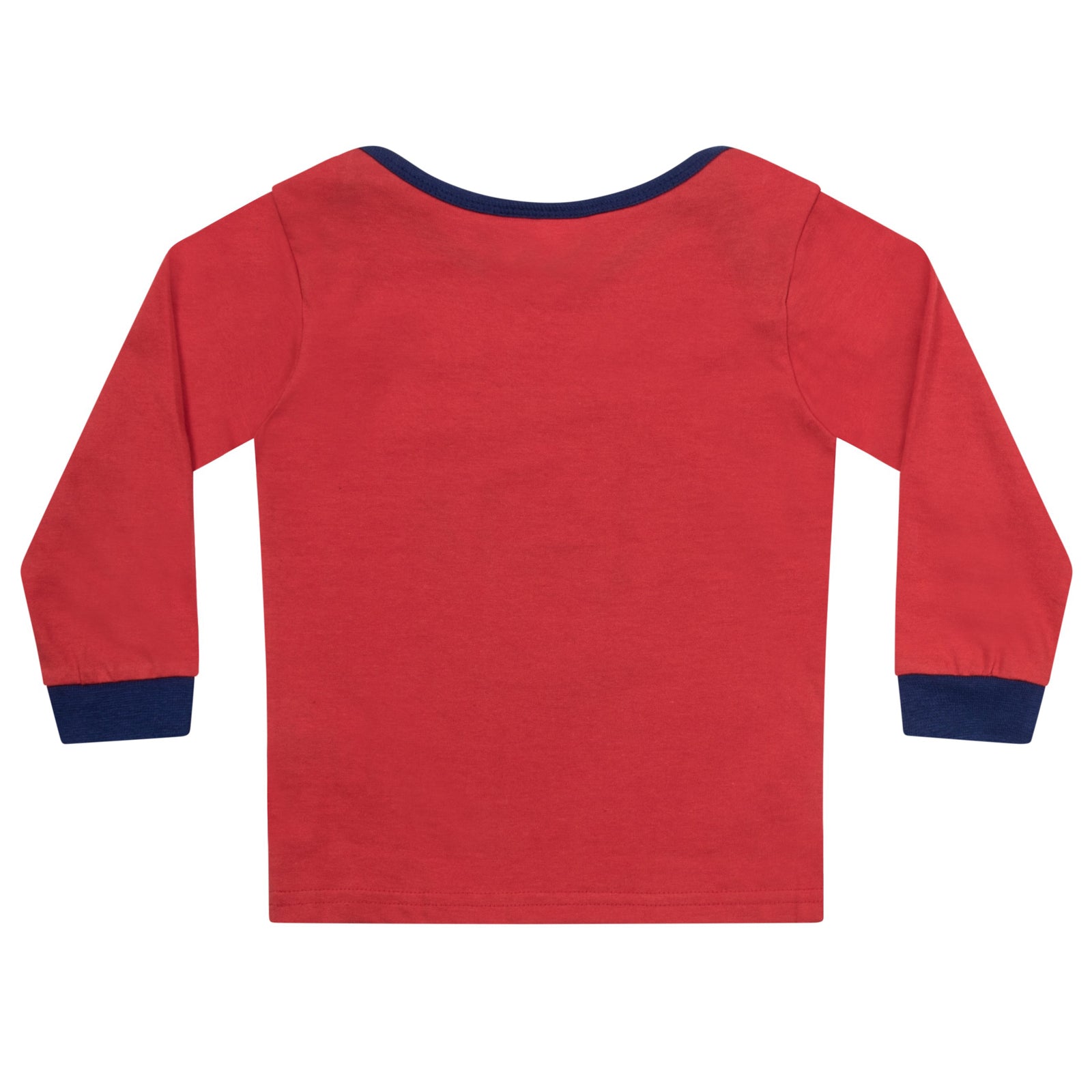Arsenal baby pyjamas in red. Long sleeve pyjama top with crest & text print and bottoms with all over club crest