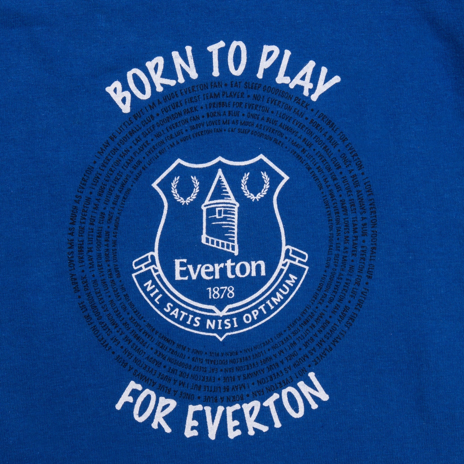 Everton long baby pyjamas in blue. Long sleeve top with crest & text and long bottoms with all over crest print