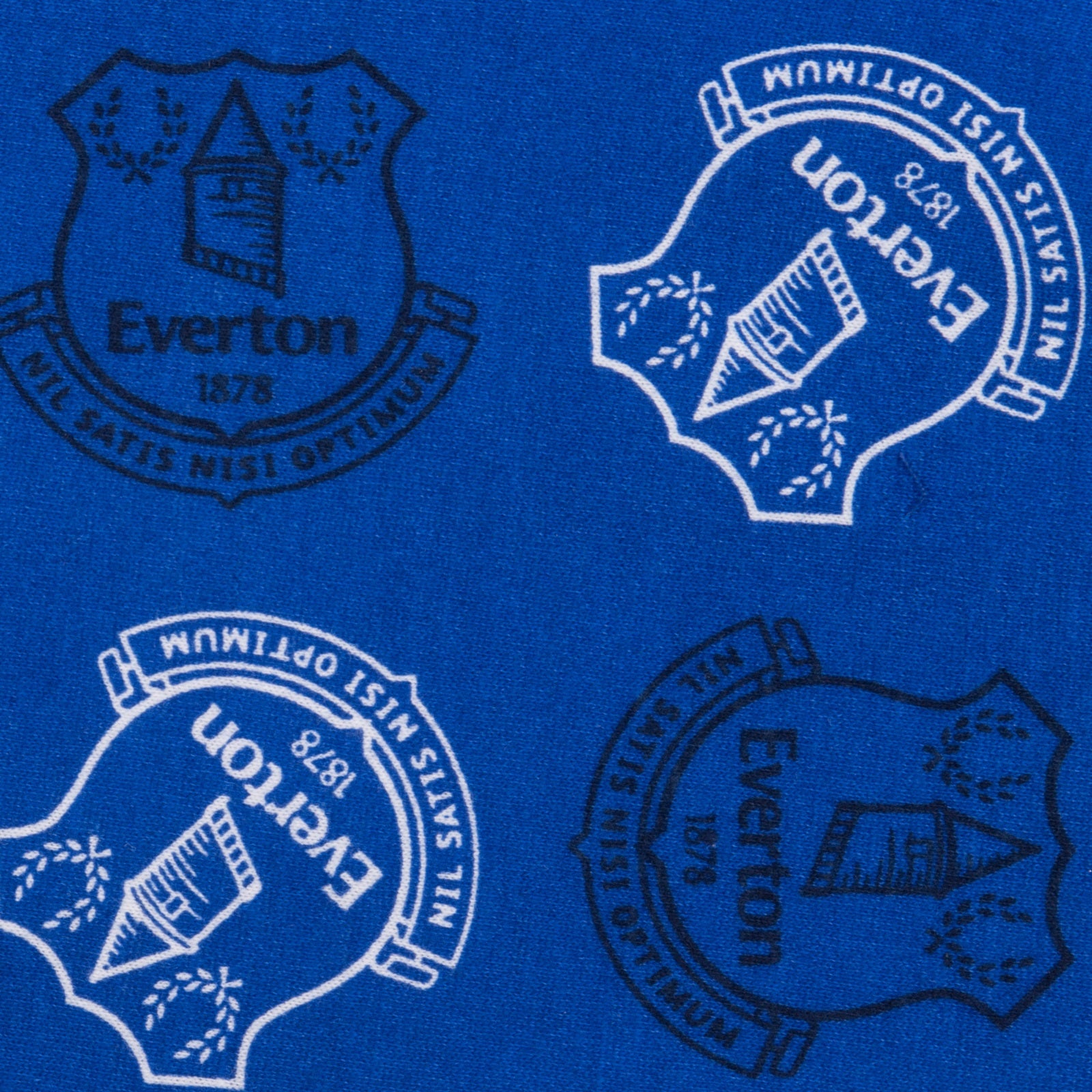 Everton long baby pyjamas in blue. Long sleeve top with crest & text and long bottoms with all over crest print