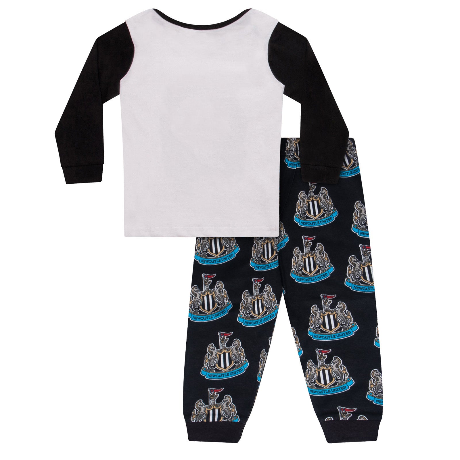 Newcastle Utd baby pyjamas in black with long sleeve top and crest & text to chest plus matching bottoms