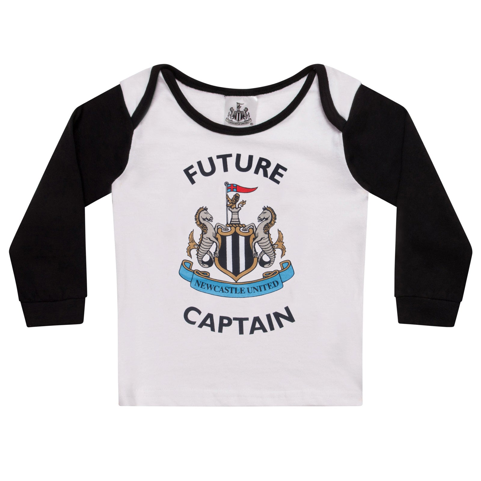 Newcastle Utd baby pyjamas in black with long sleeve top and crest & text to chest plus matching bottoms