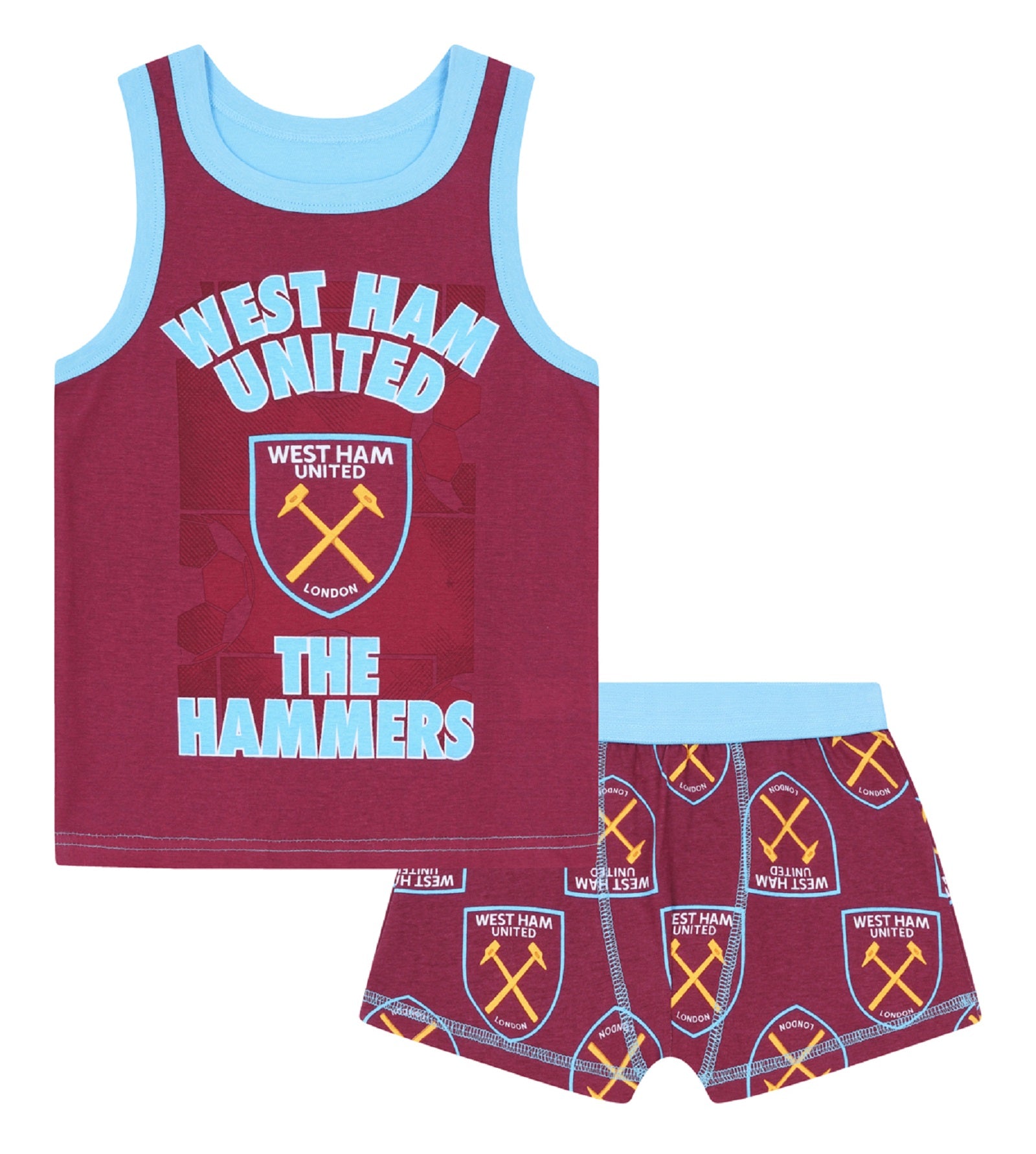 West Ham Utd boxer shorts & vest set for boys in claret & blue