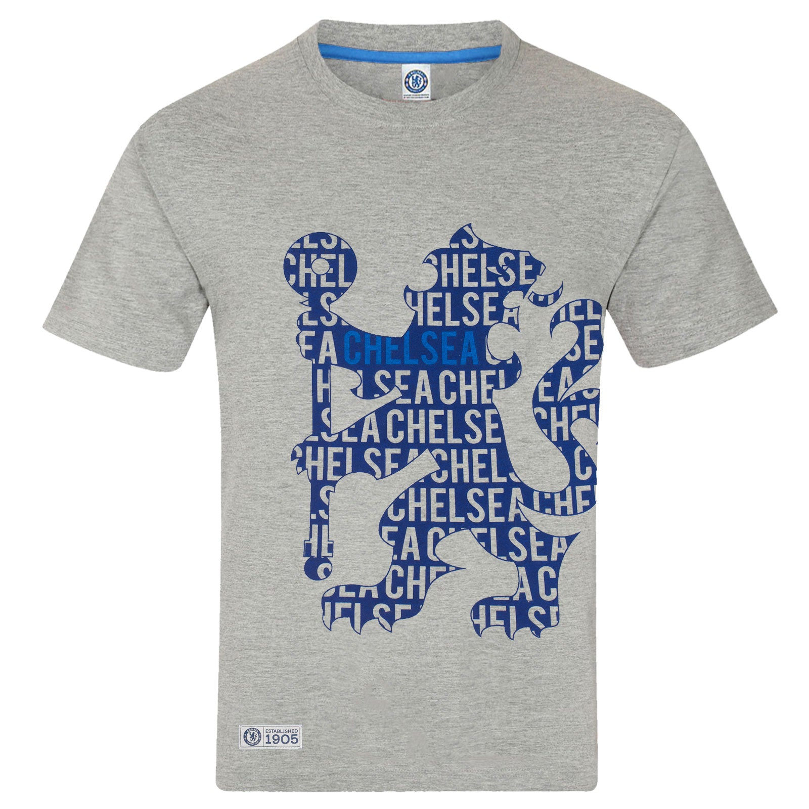 Chelsea kids T-shirt in grey with large club crest print to front and small crest print to sleeve.