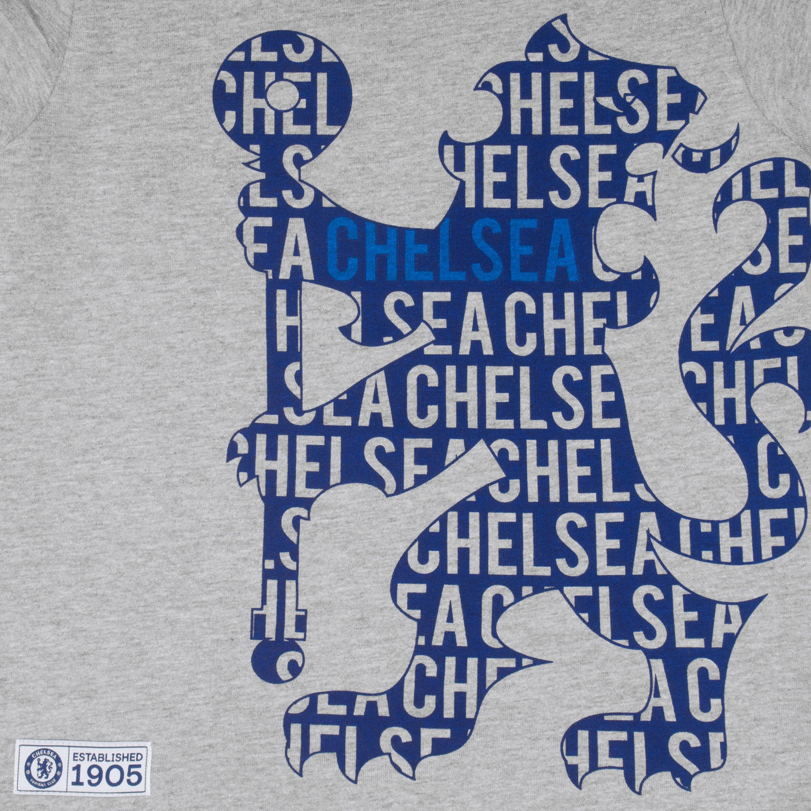 Chelsea kids T-shirt in grey with large club crest print to front and small crest print to sleeve.