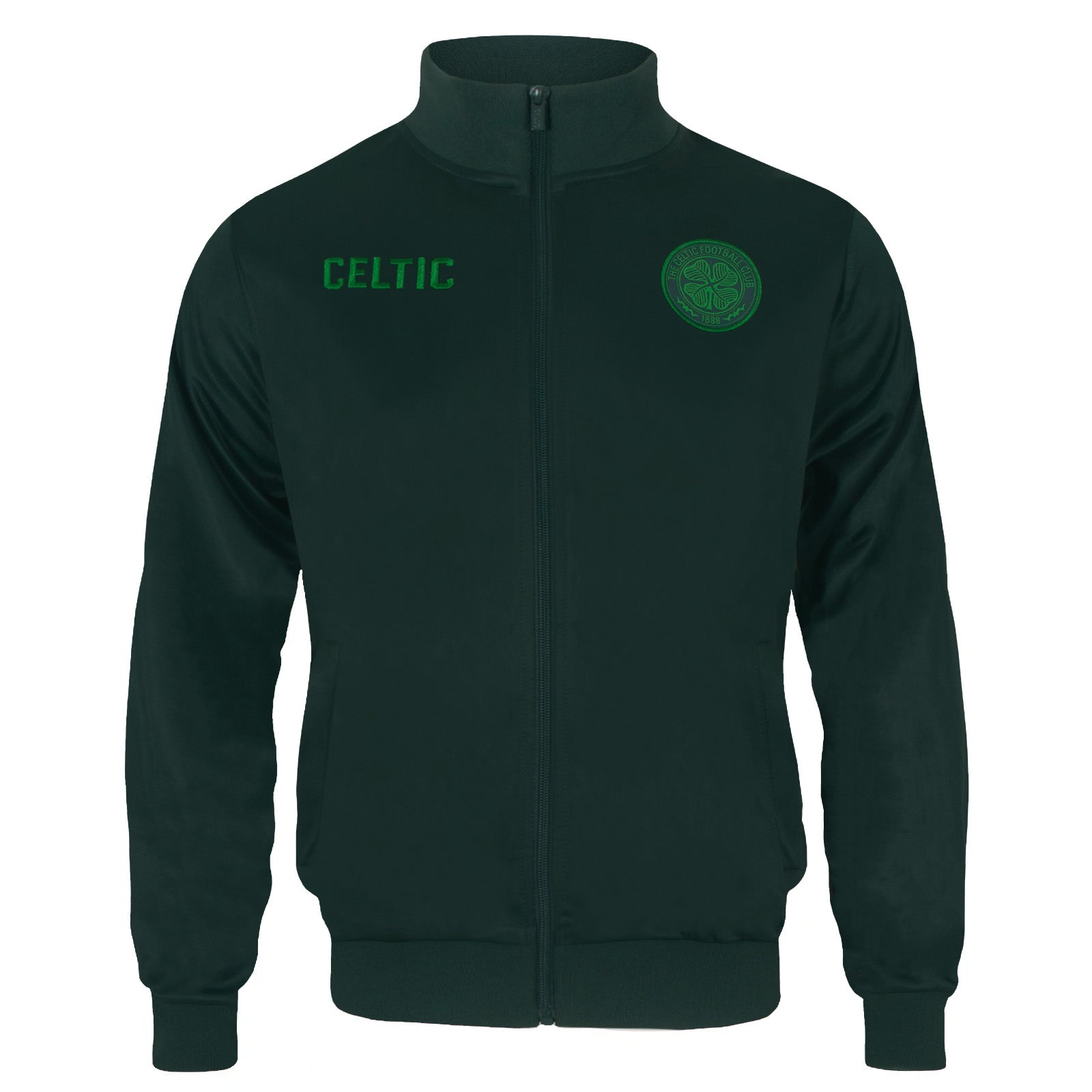 Celtic adults track jacket in forest green with club crest on the chest.