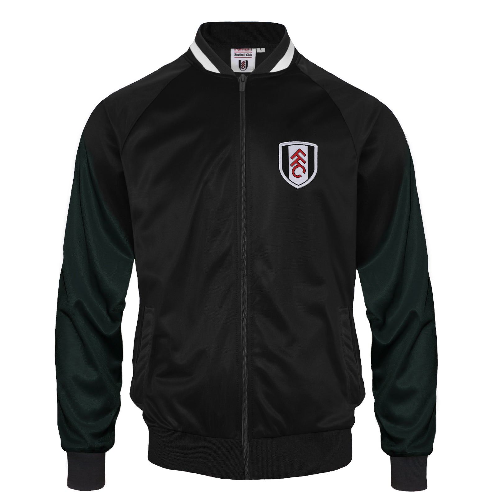 Fulham adults retro track jacket in black with club crest to chest.