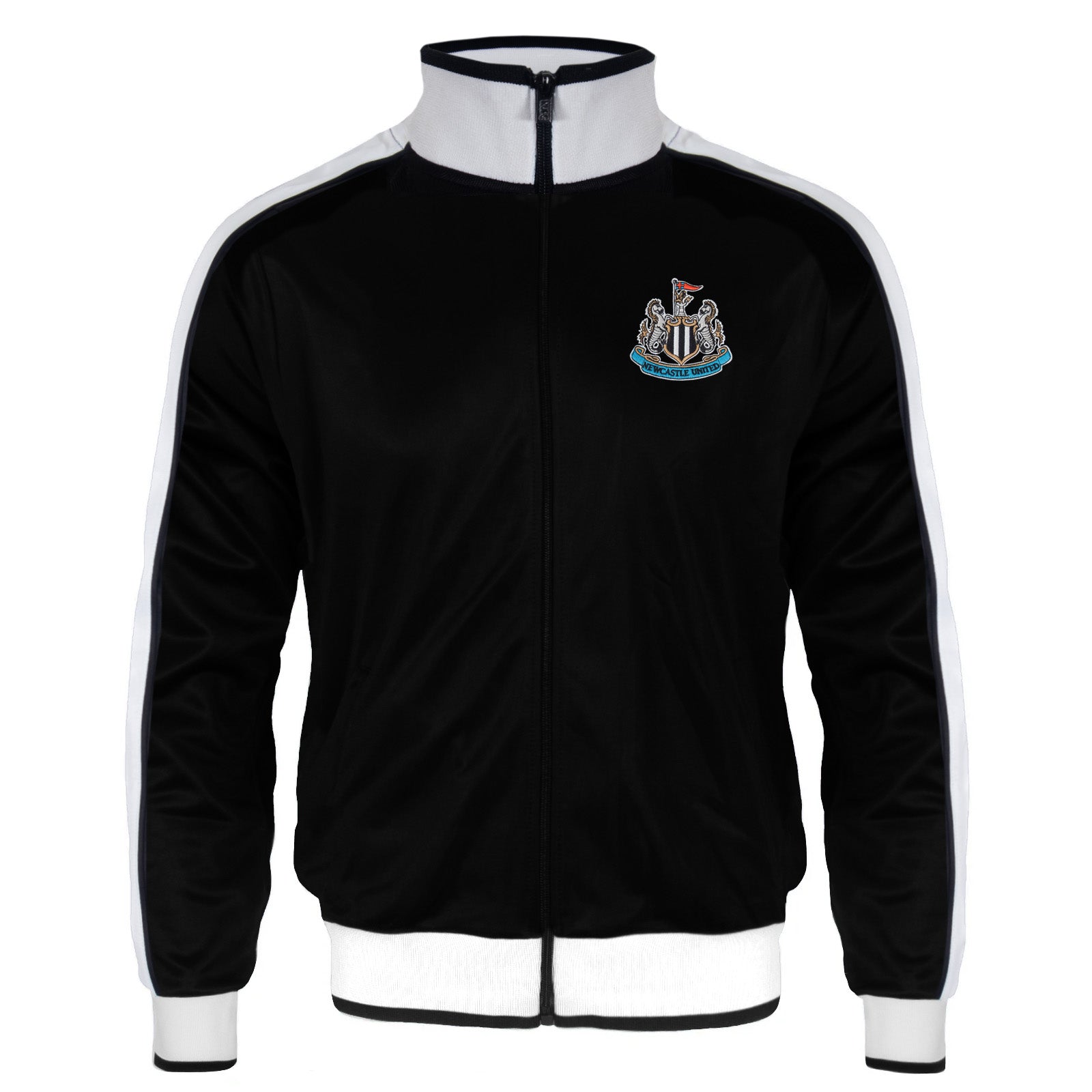 Newcastle Utd kids retro track jacket in black with club crest to chest.