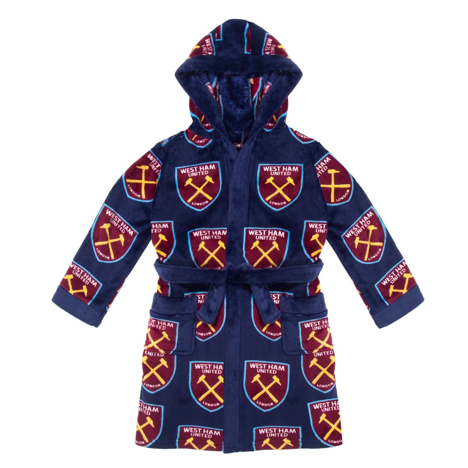 West Ham kids hooded dressing gown in all over print crest