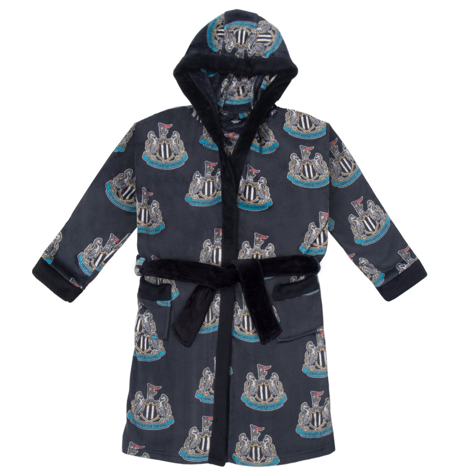 Newcastle United kids hooded dressing gown in all over print crest