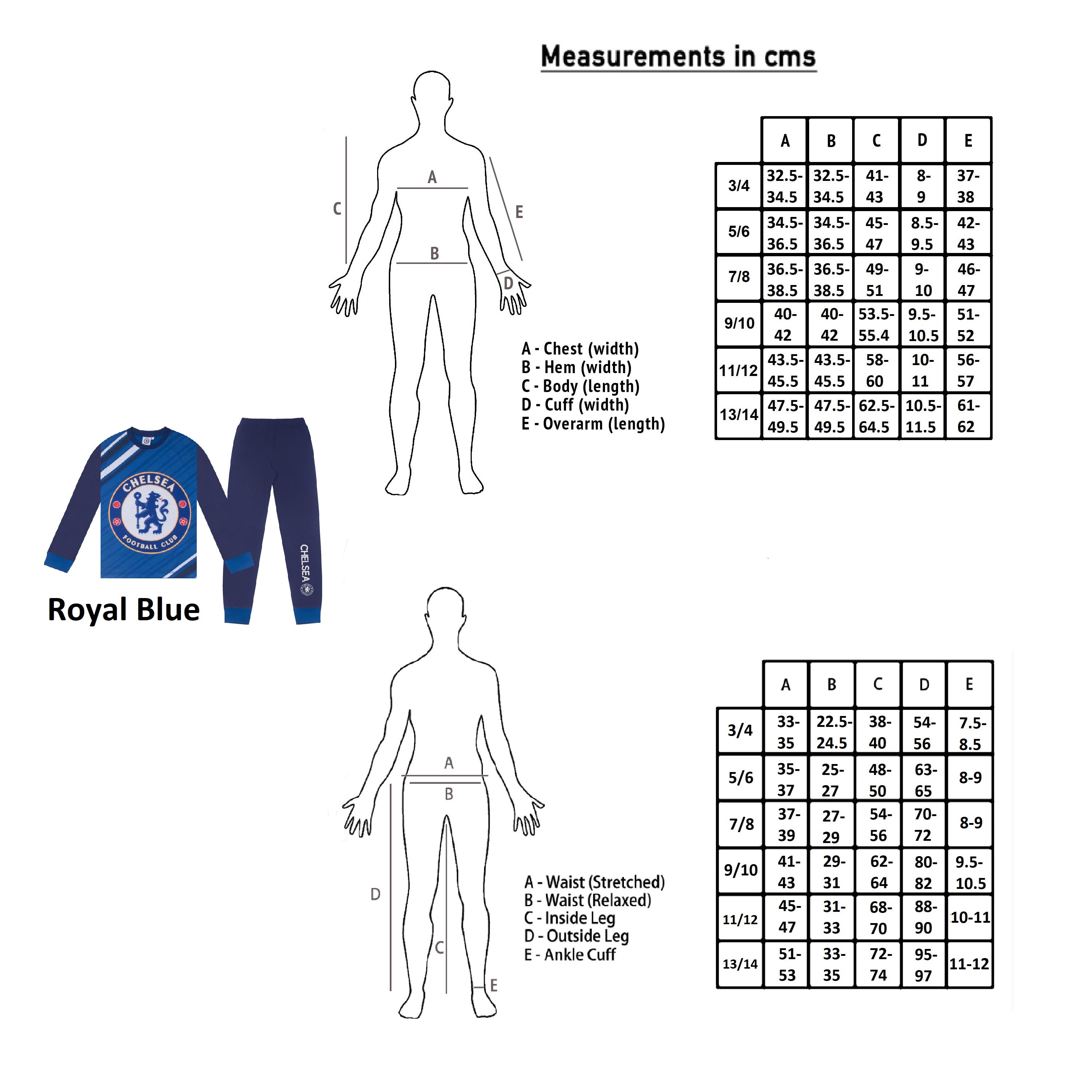 Chelsea kids long pyjamas in blue. Long sleeved top with graphic print and long bottoms.