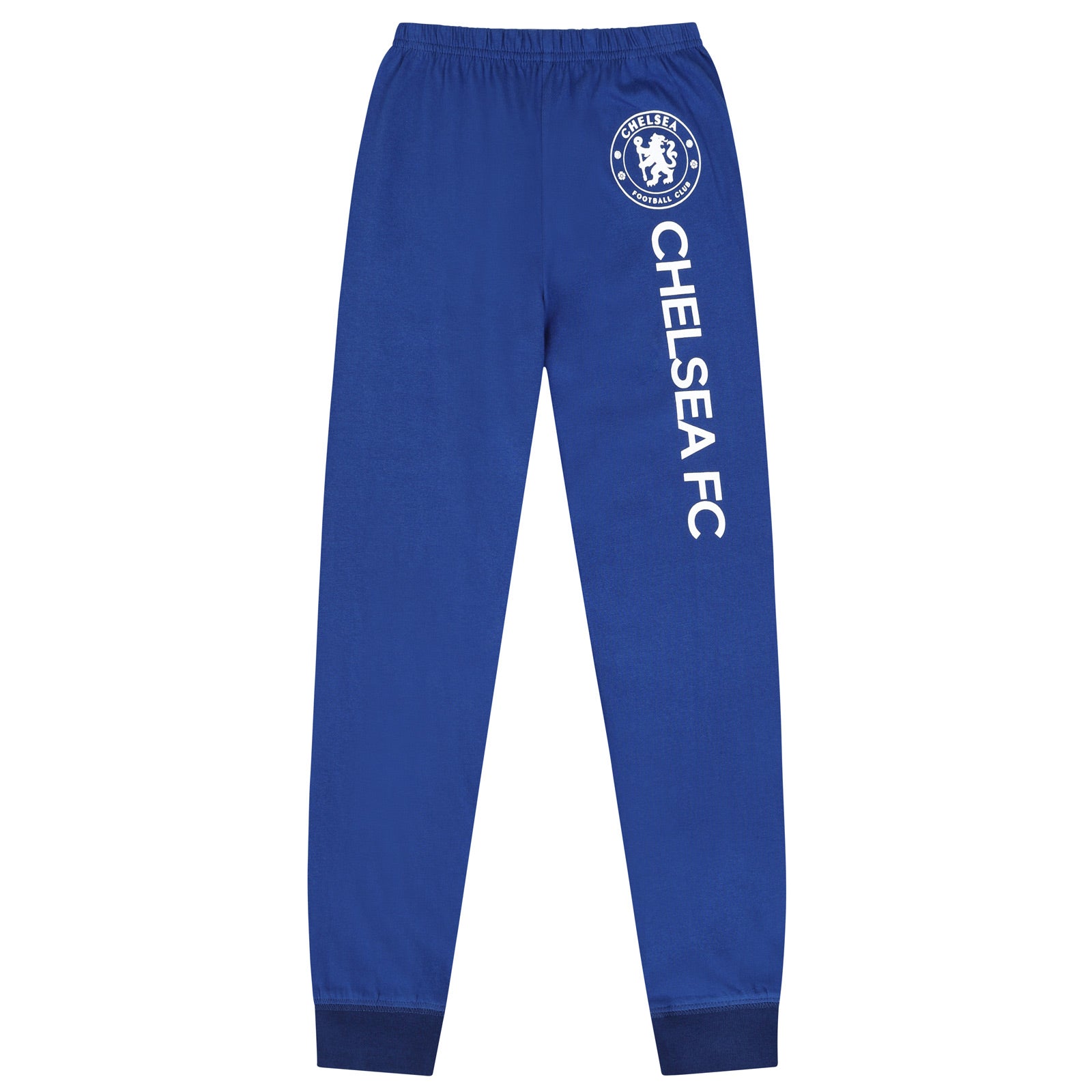 Chelsea kids long pyjamas in blue. Long sleeved top with graphic print and long bottoms.