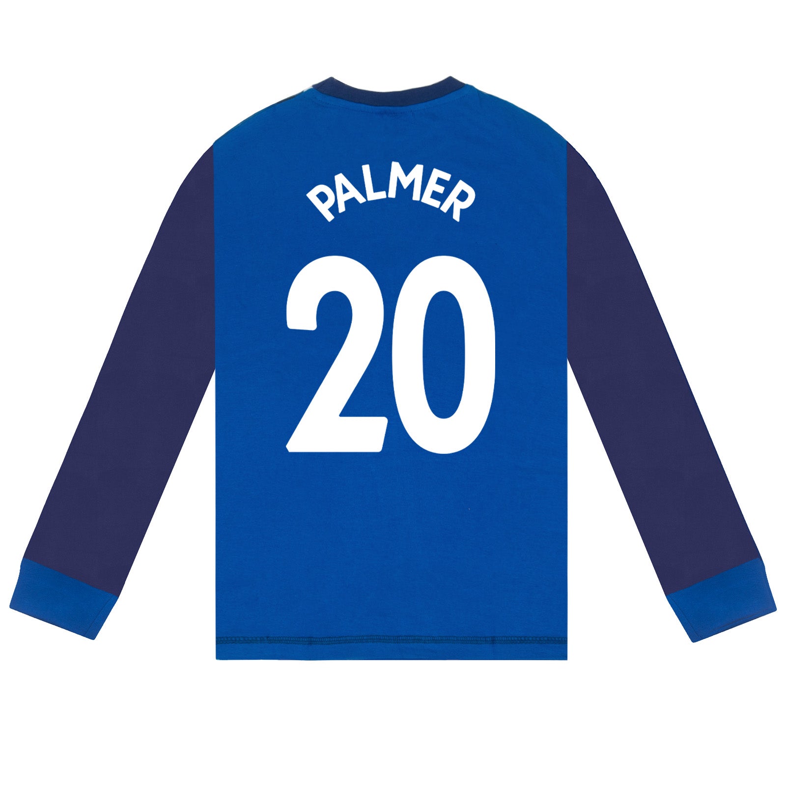 Chelsea kids long pyjamas in blue. Long sleeved top with graphic print and long bottoms.