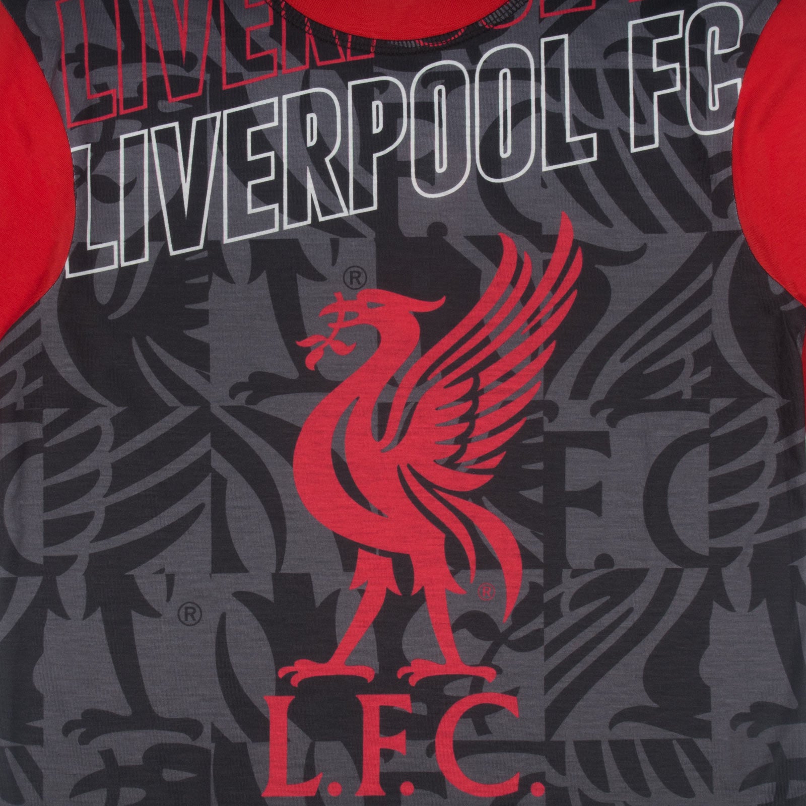 Liverpool kids long pyjamas in red. Long sleeve top with club crest. Long legged bottoms with crest.