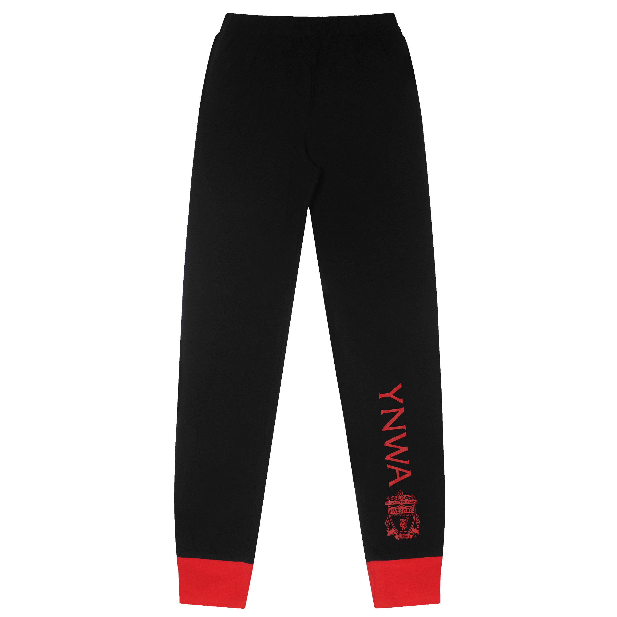 Liverpool kids long pyjamas in red & black. Long sleeve top with club crest. Long legged bottoms with crest.