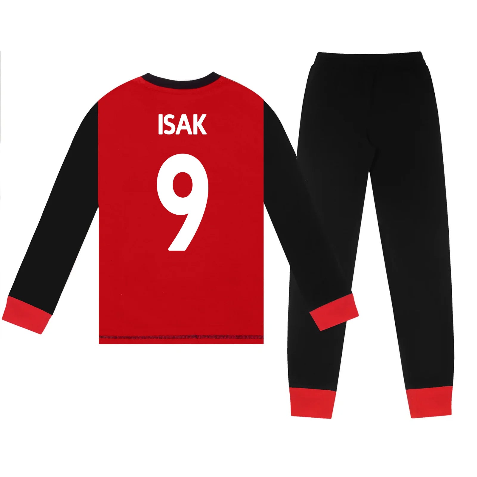 Liverpool kids long pyjamas in red & black. Long sleeve top with club crest. Long legged bottoms with crest.