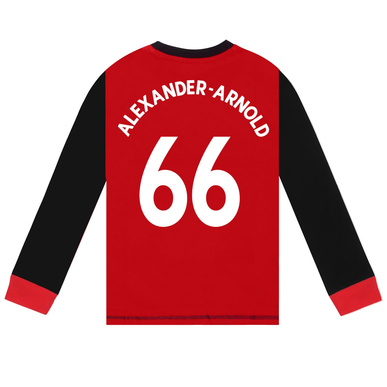 Liverpool kids long pyjamas in red & black. Long sleeve top with club crest. Long legged bottoms with crest.