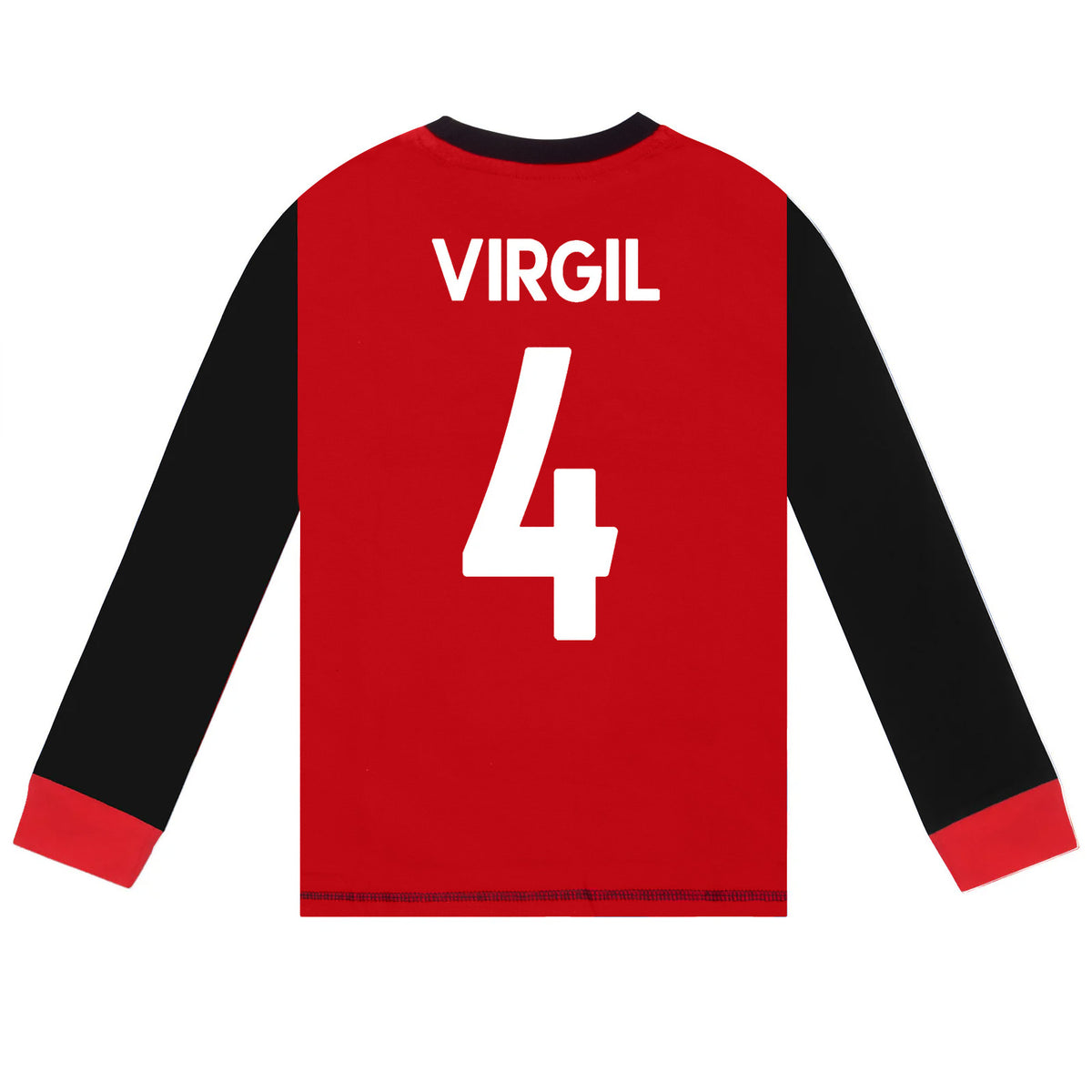 Liverpool kids long pyjamas in red & black. Long sleeve top with club crest. Long legged bottoms with crest.