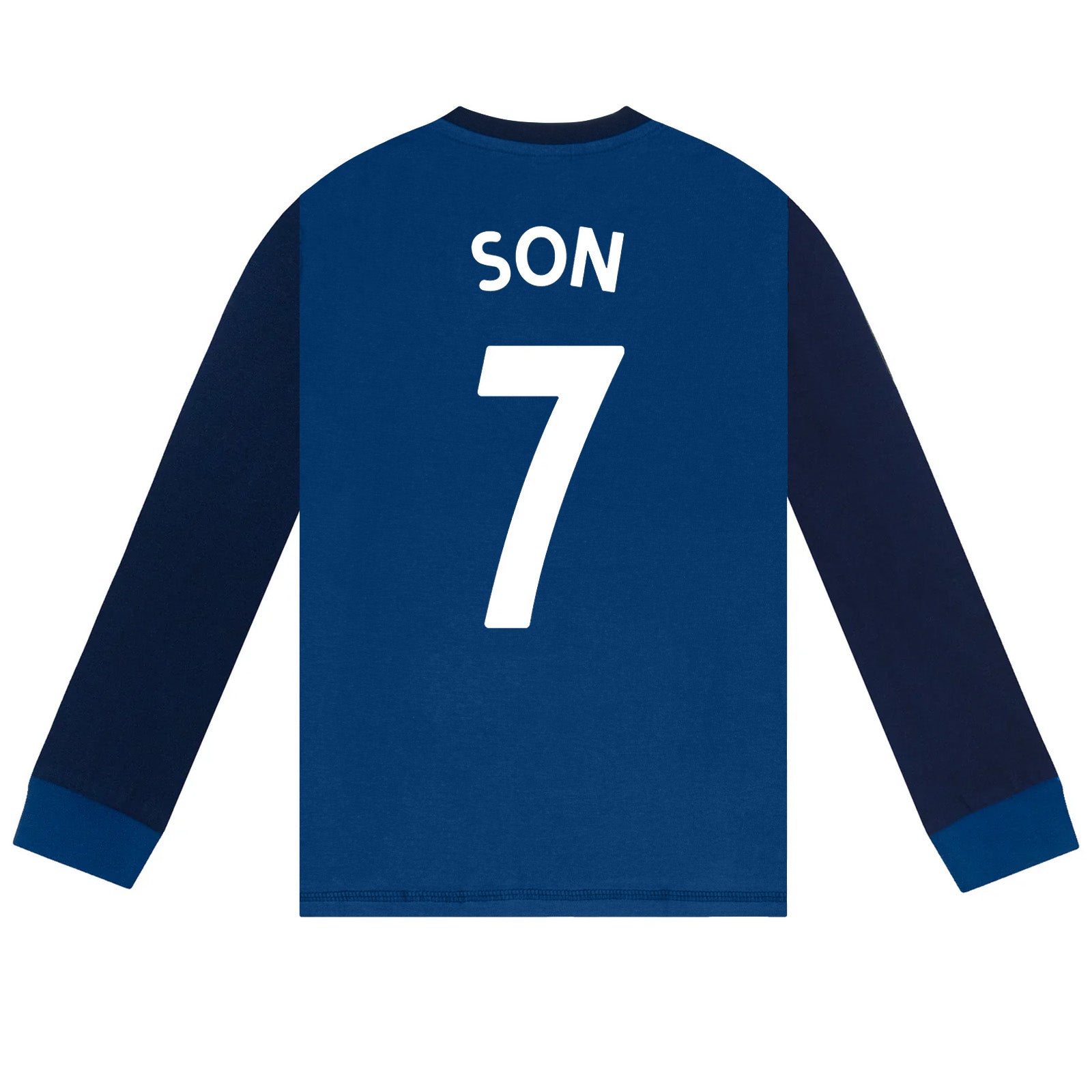 Spurs kids long pyjamas in navy blue with  long sleeve top with graphic crest with long legged bottoms