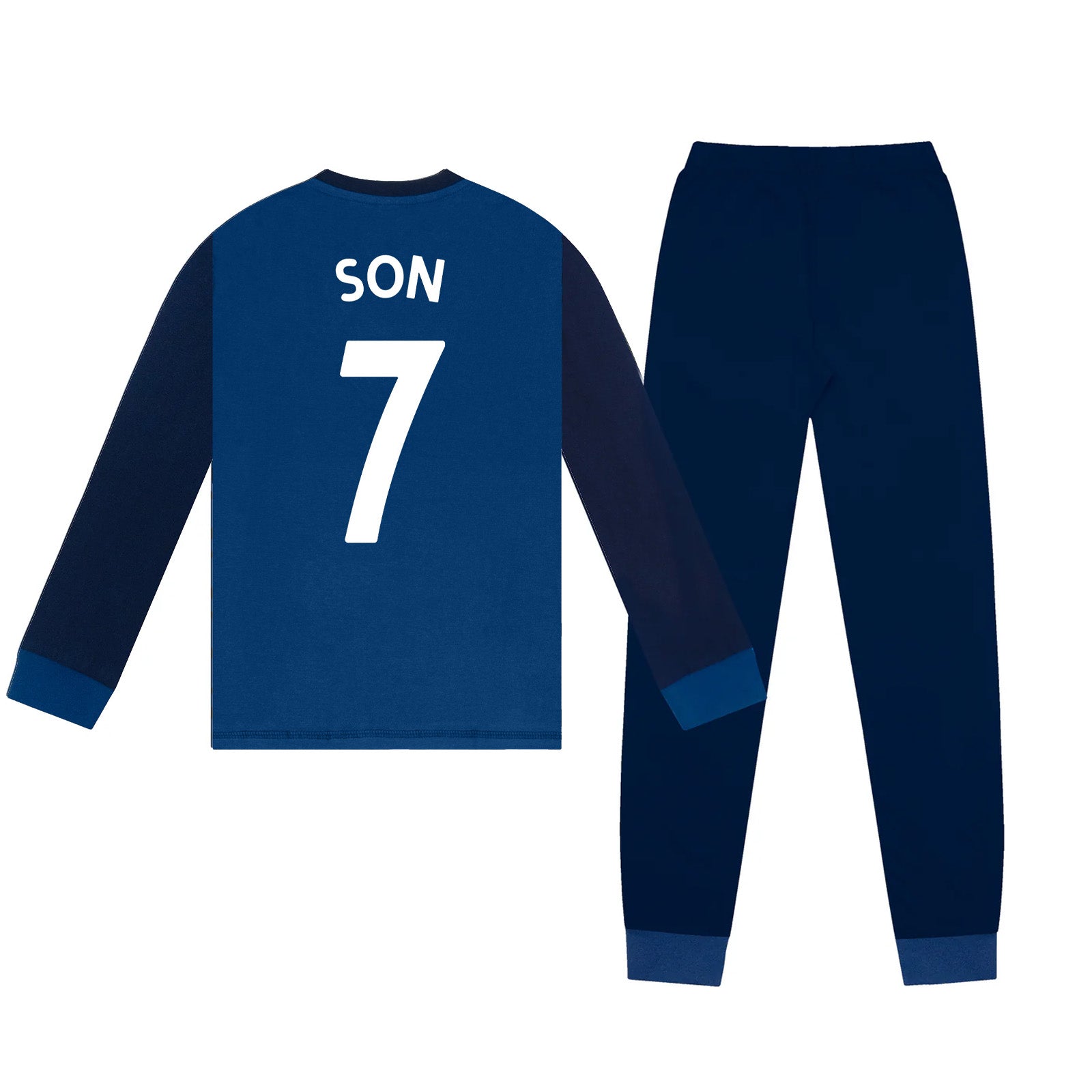 Spurs kids long pyjamas in navy blue with  long sleeve top with graphic crest with long legged bottoms