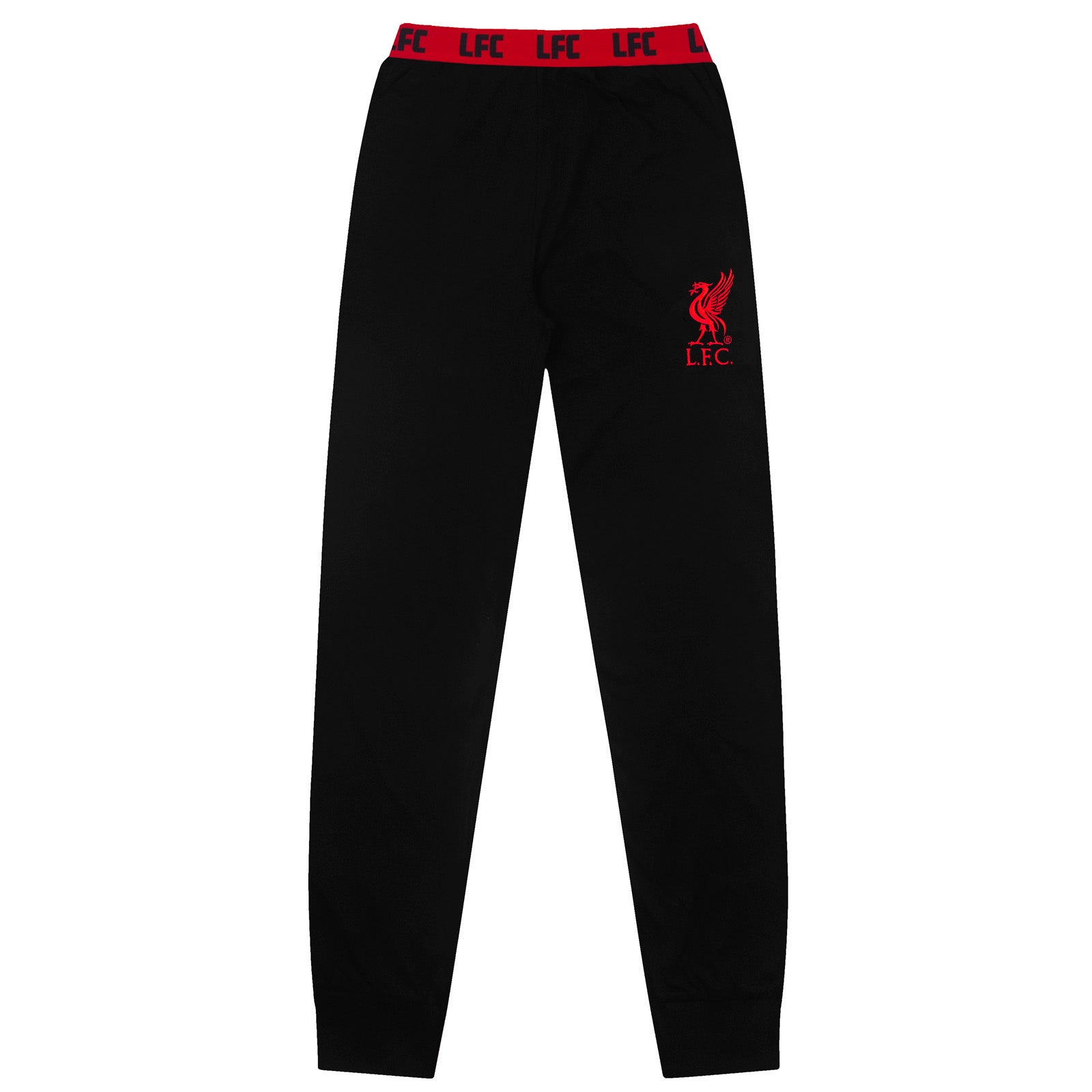 Liverpool adults long pyjamas in black & red. Two-tone short sleeve top with club crest and long bottoms with badge