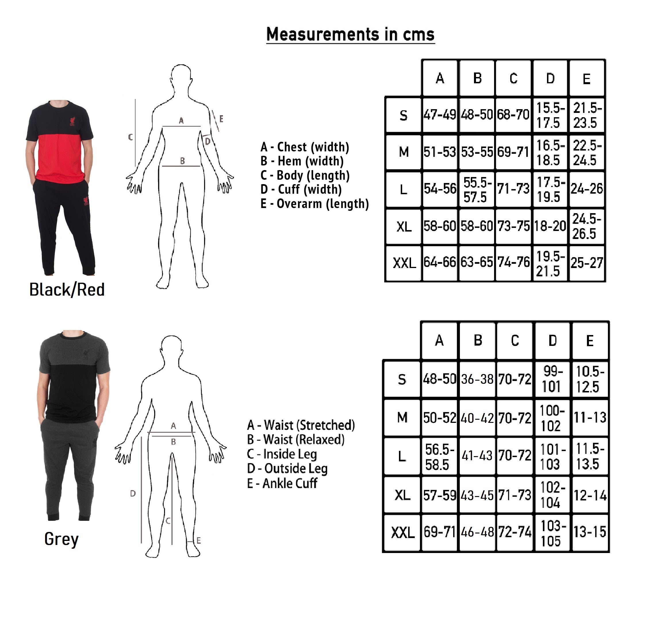 Liverpool adults long pyjamas in black. Two-tone short sleeve top with club crest and long bottoms with badge