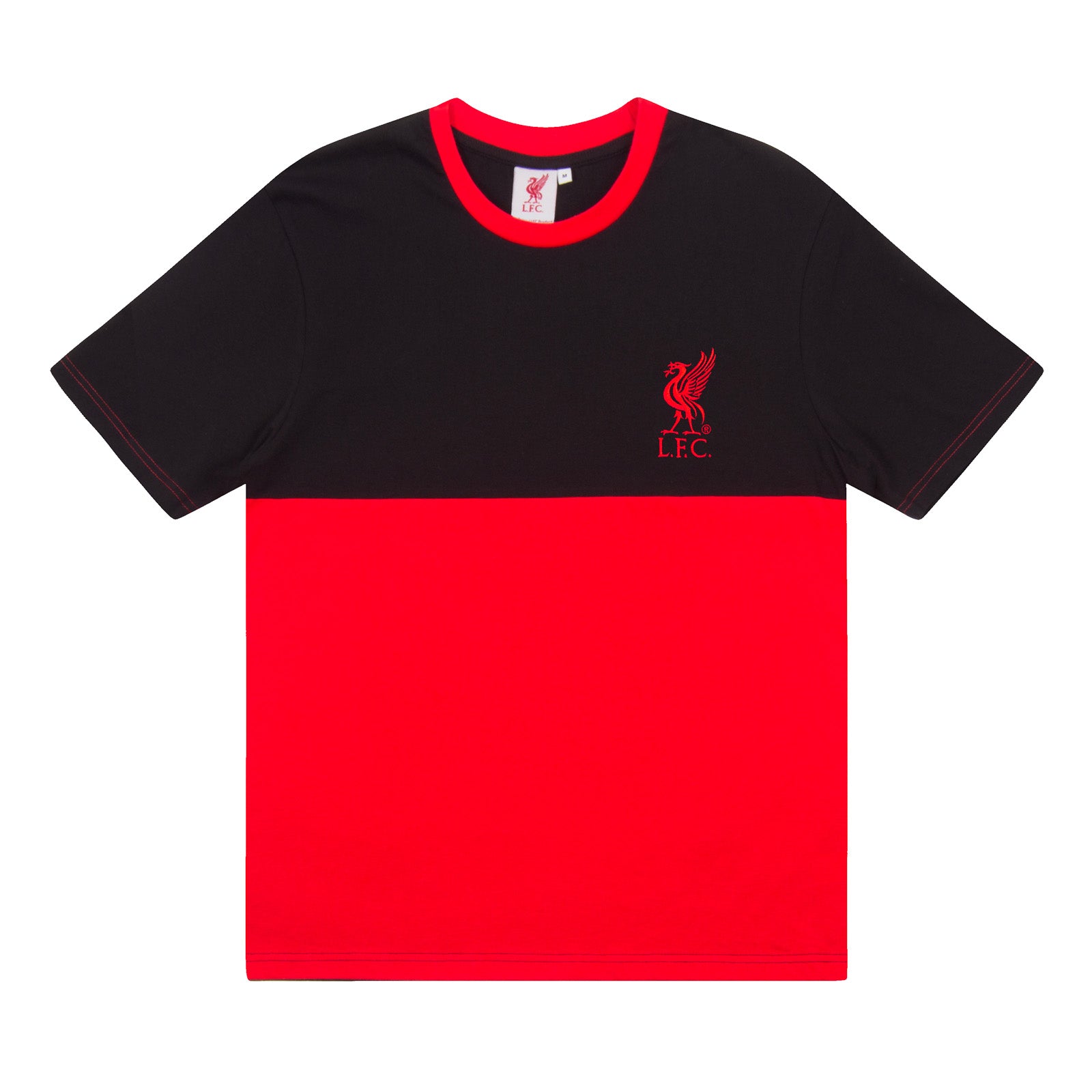 Liverpool adults long pyjamas in black & red. Two-tone short sleeve top with club crest and long bottoms with badge