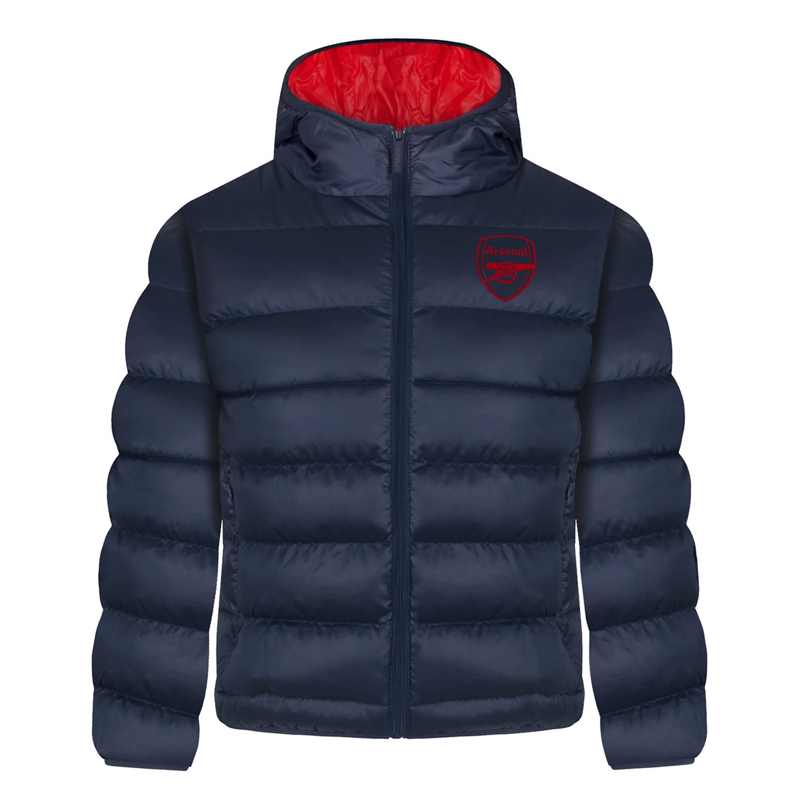 Arsenal kids quilted jackets in navy blue with club crest to chest.