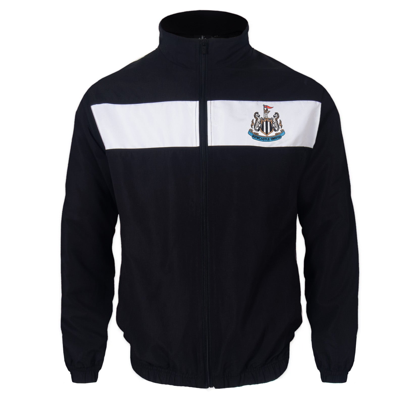 Newcastle Utd adults tracksuit in black with club crest to chest and left thigh