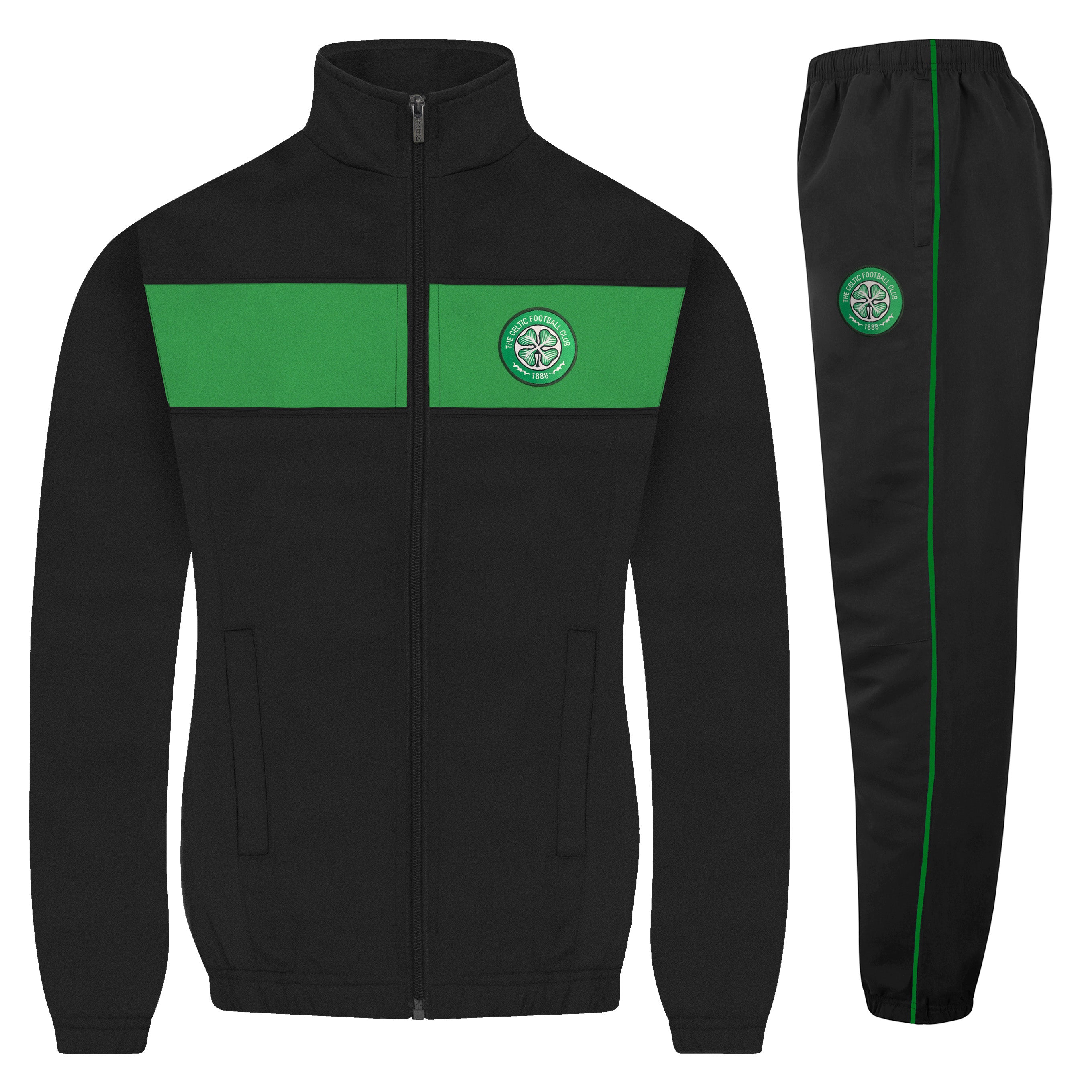 Celtic kids tracksuit in black with club crest to chest and left thigh