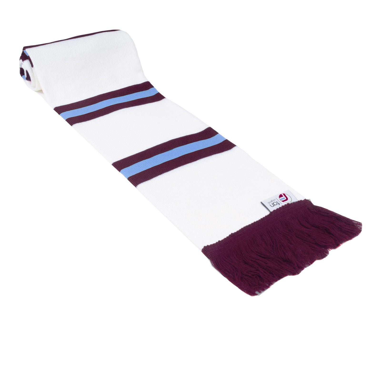 West Ham retro bobble hat & bar scarf set in white, claret & blue