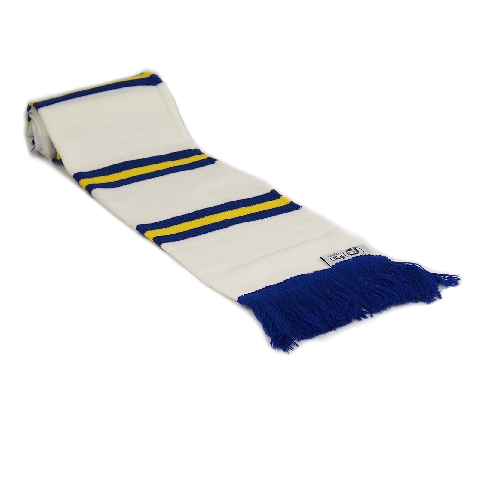 Leeds United retro bobble hat & bar scarf set in white, blue & yellow