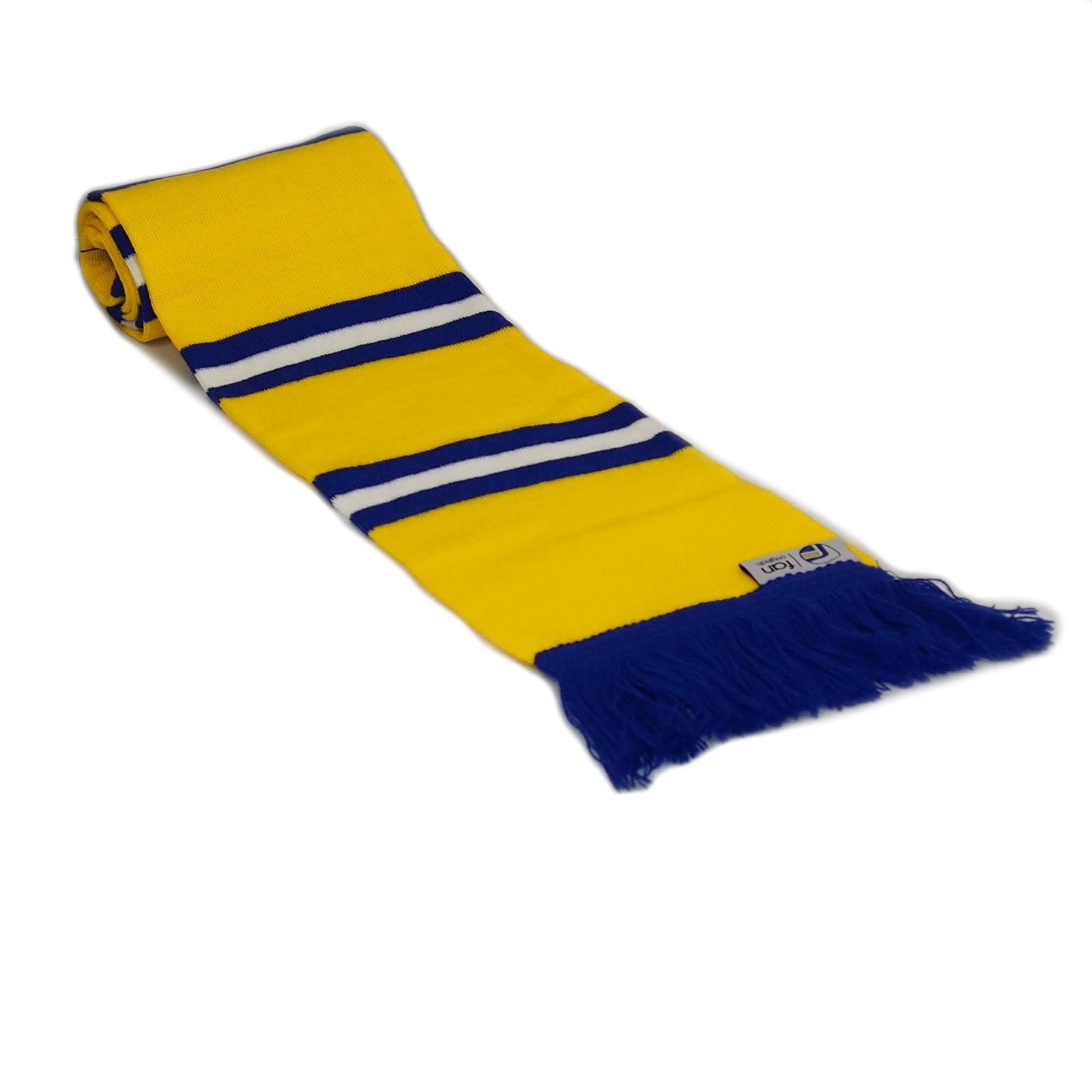 Leeds United retro bobble hat & bar scarf set in yellow, blue & white