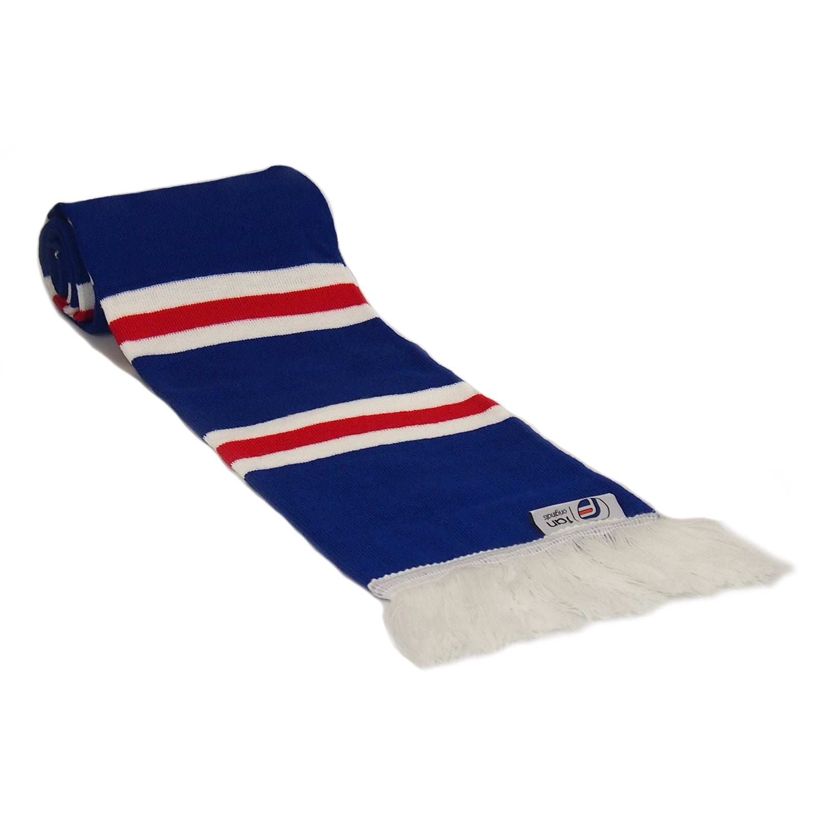 Rangers retro bobble hat & bar scarf set in blue, white & red