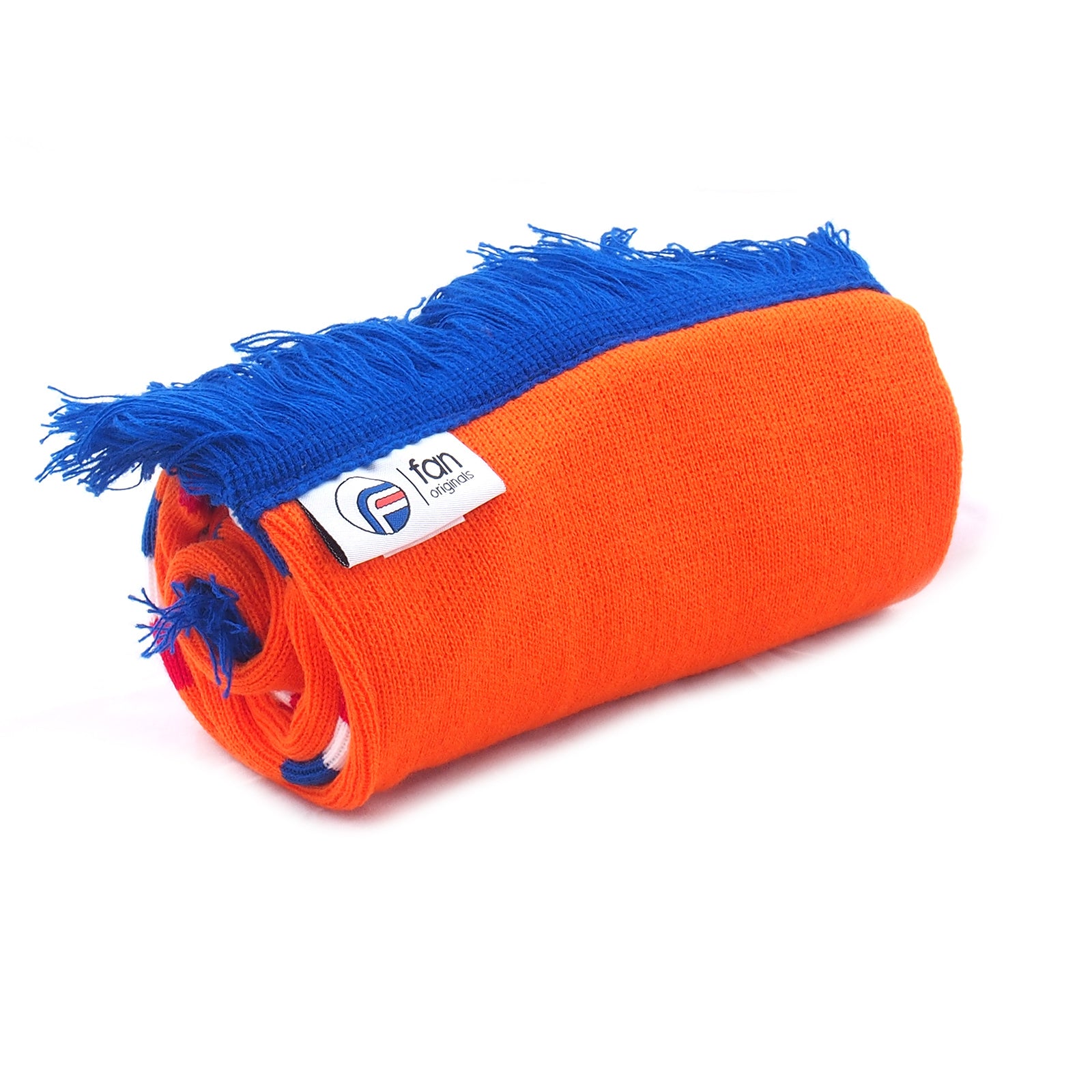 Rangers retro football bar scarf in orange with red, blue & white pinstripes