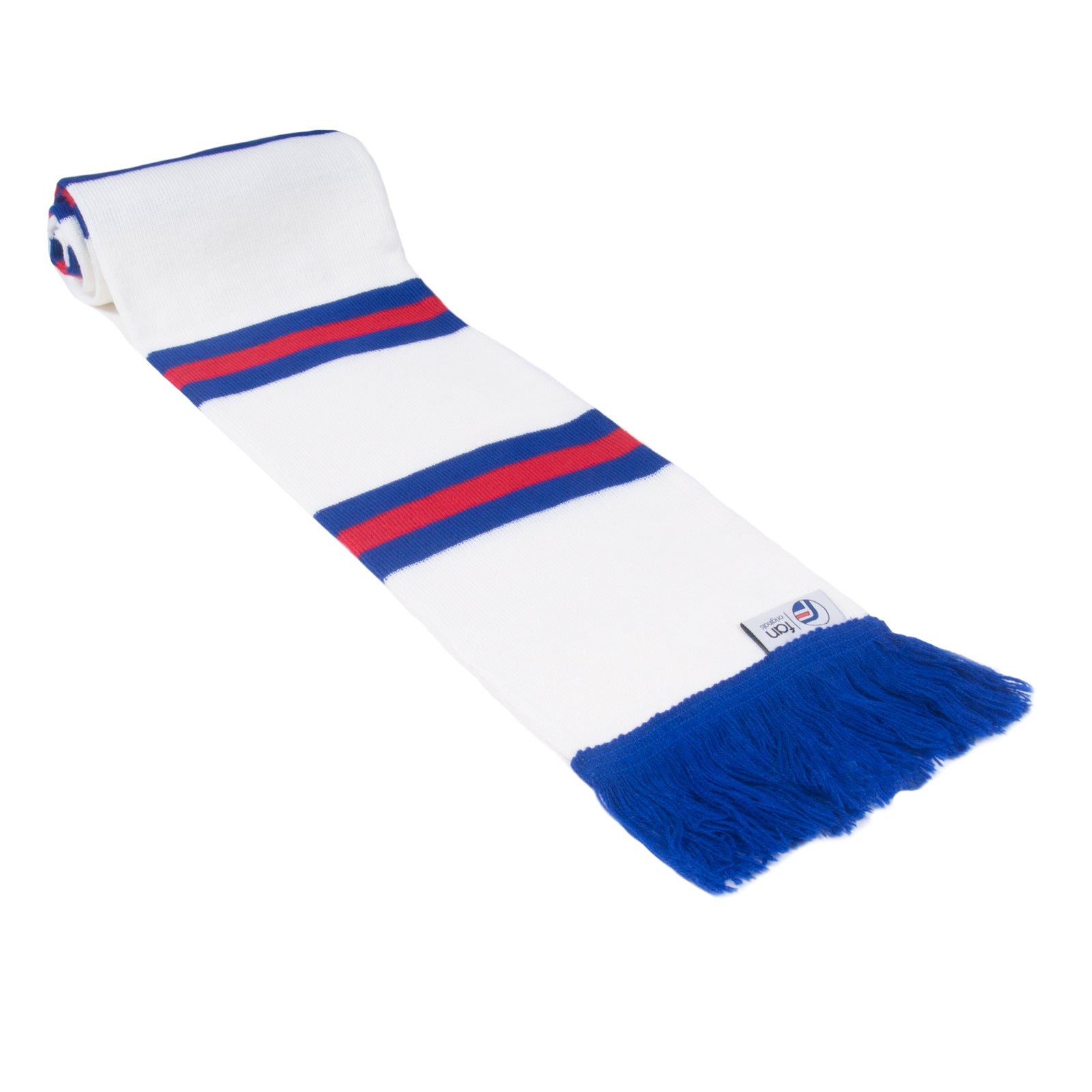 Rangers retro football bar scarf in white, blue and red