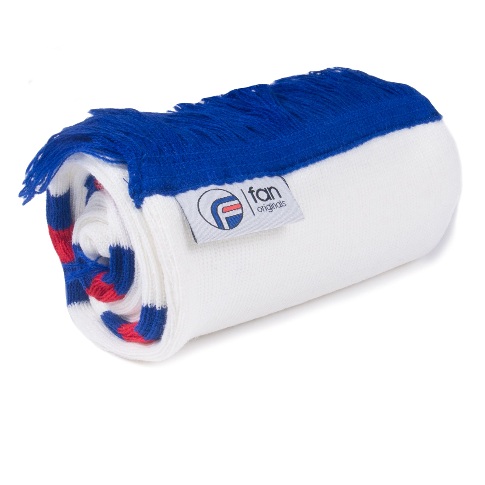 Rangers retro football bar scarf in white, blue and red